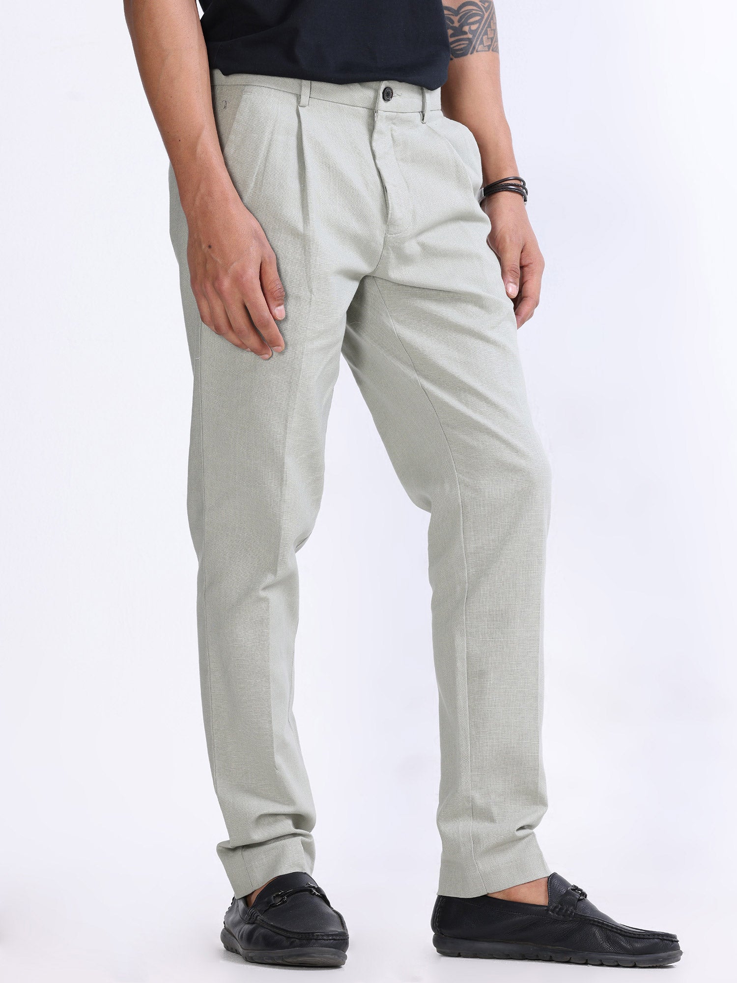 Raw Slub Pistachio Pleated Pant linen trousers