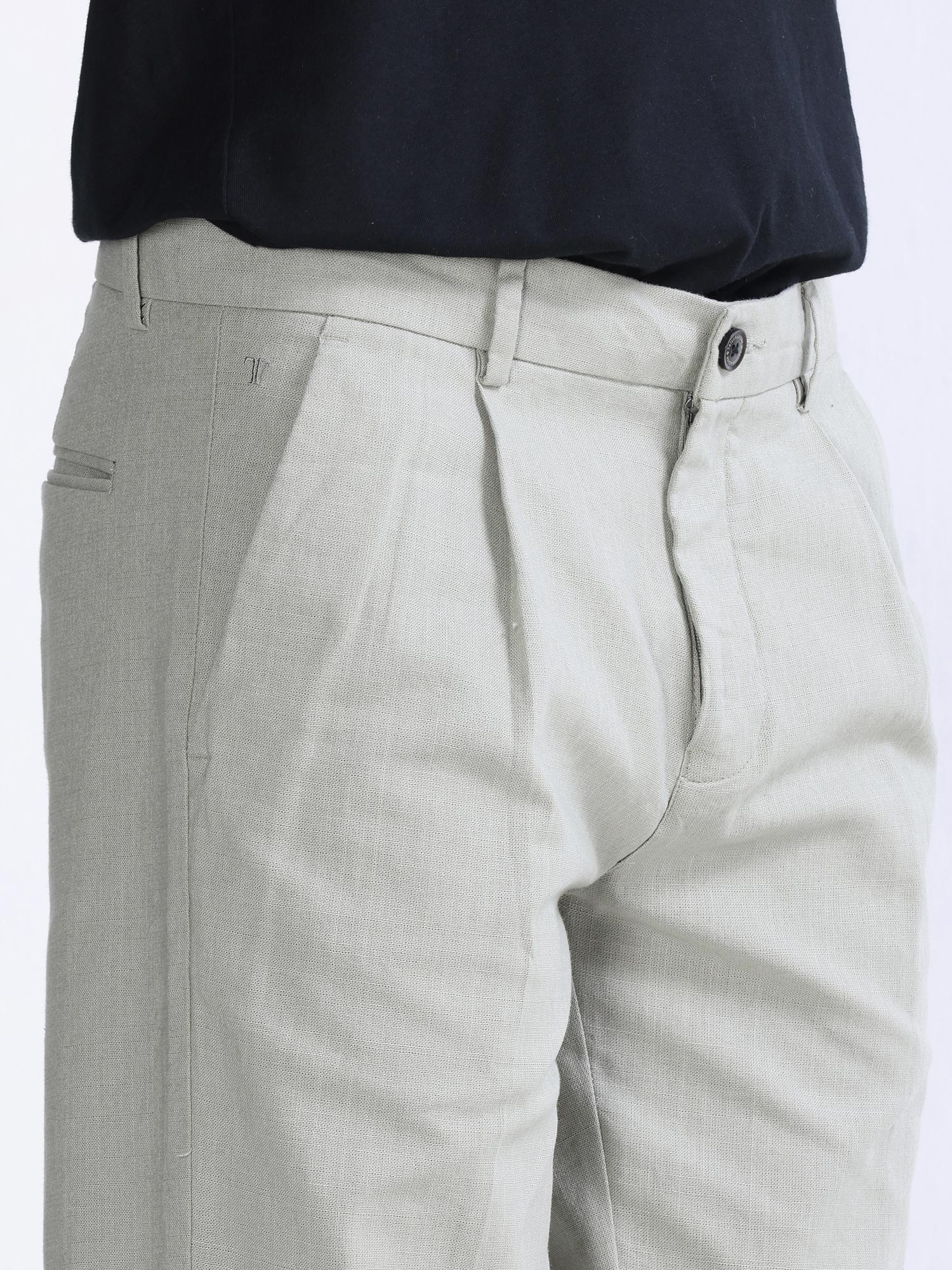 Raw Slub Pistachio Pleated Pant linen trousers