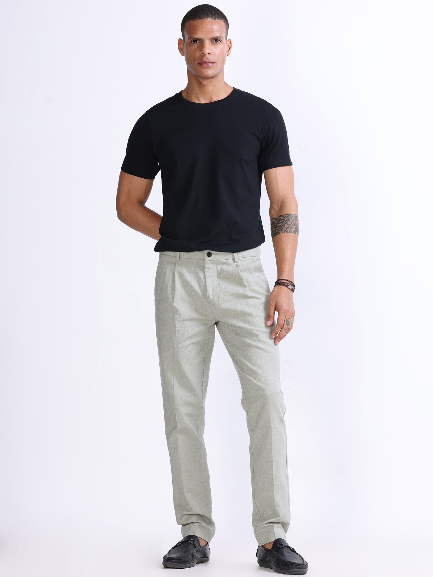 Raw Slub Pistachio Pleated Pant linen trousers