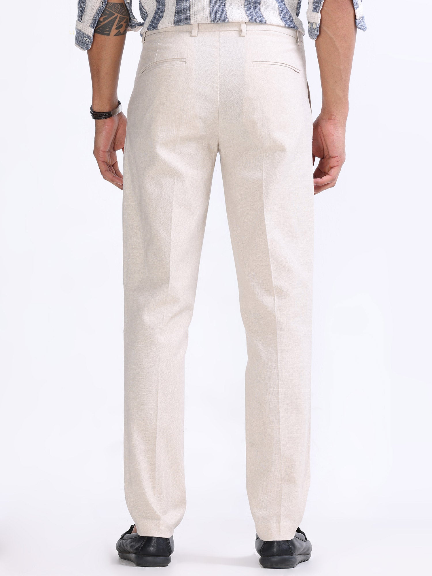 Raw Slub Cream Pleated Pant mens linen trousers
