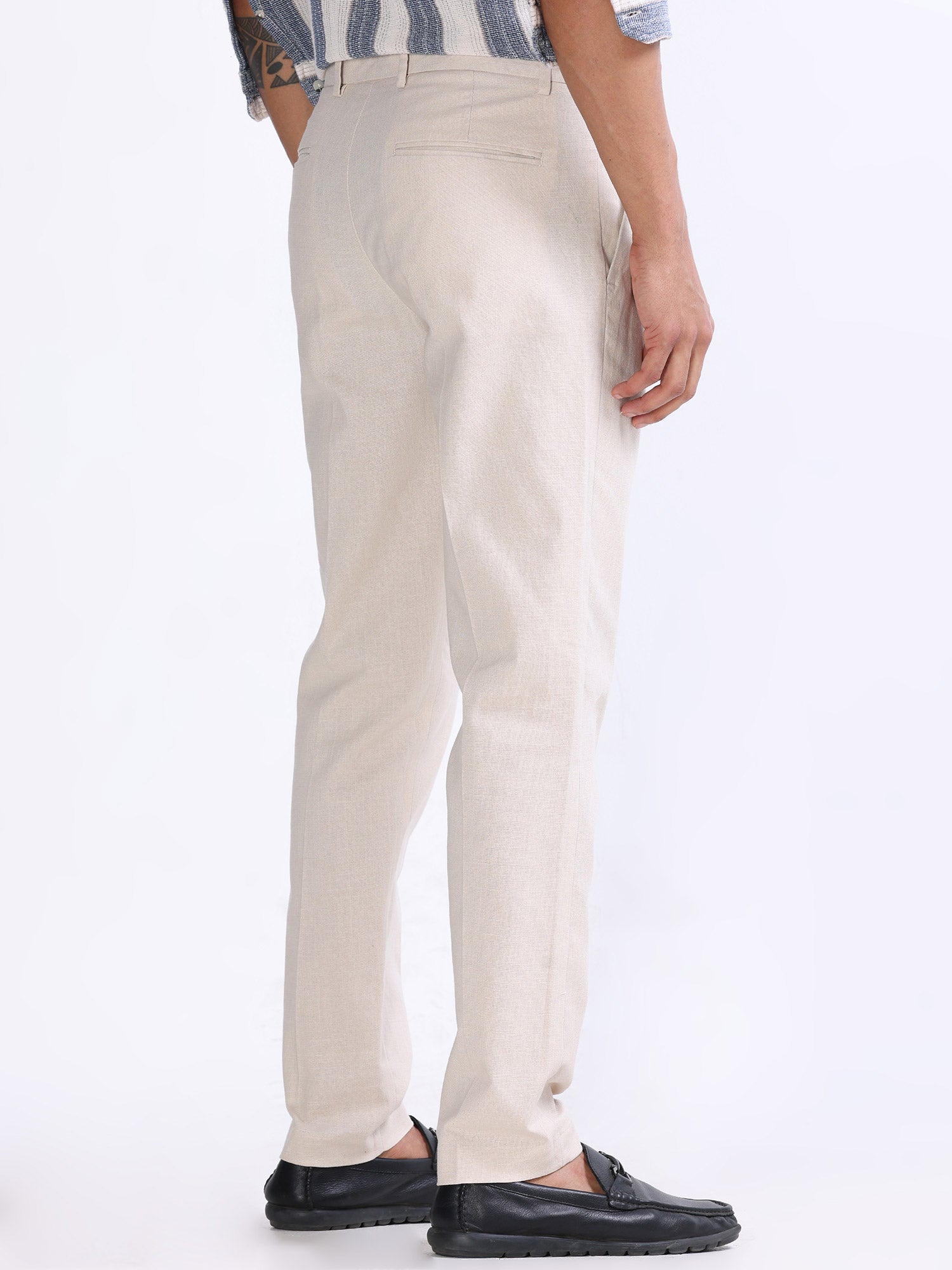 Raw Slub Cream Pleated Pant mens linen trousers