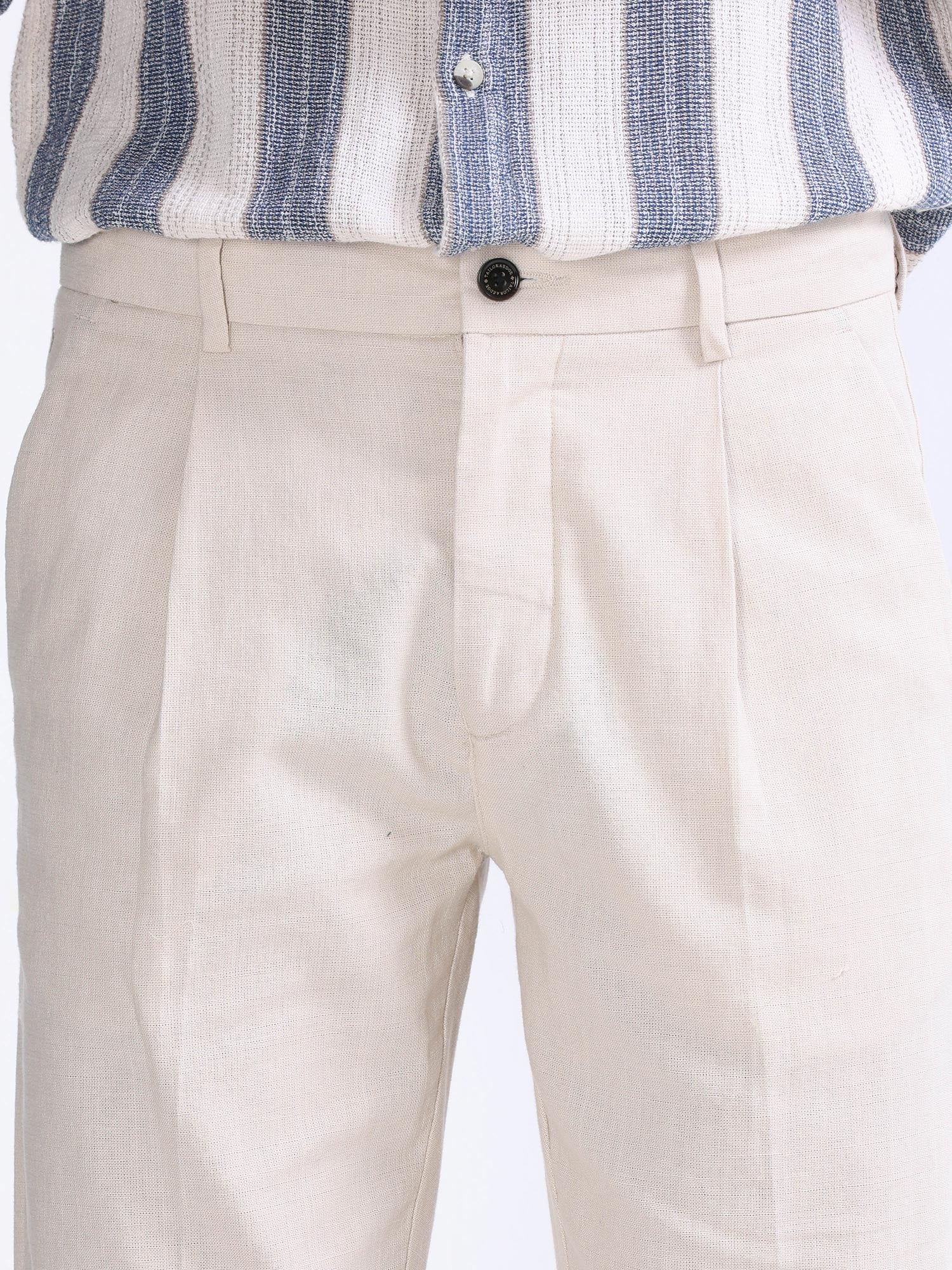 Raw Slub Cream Pleated Pant mens linen trousers