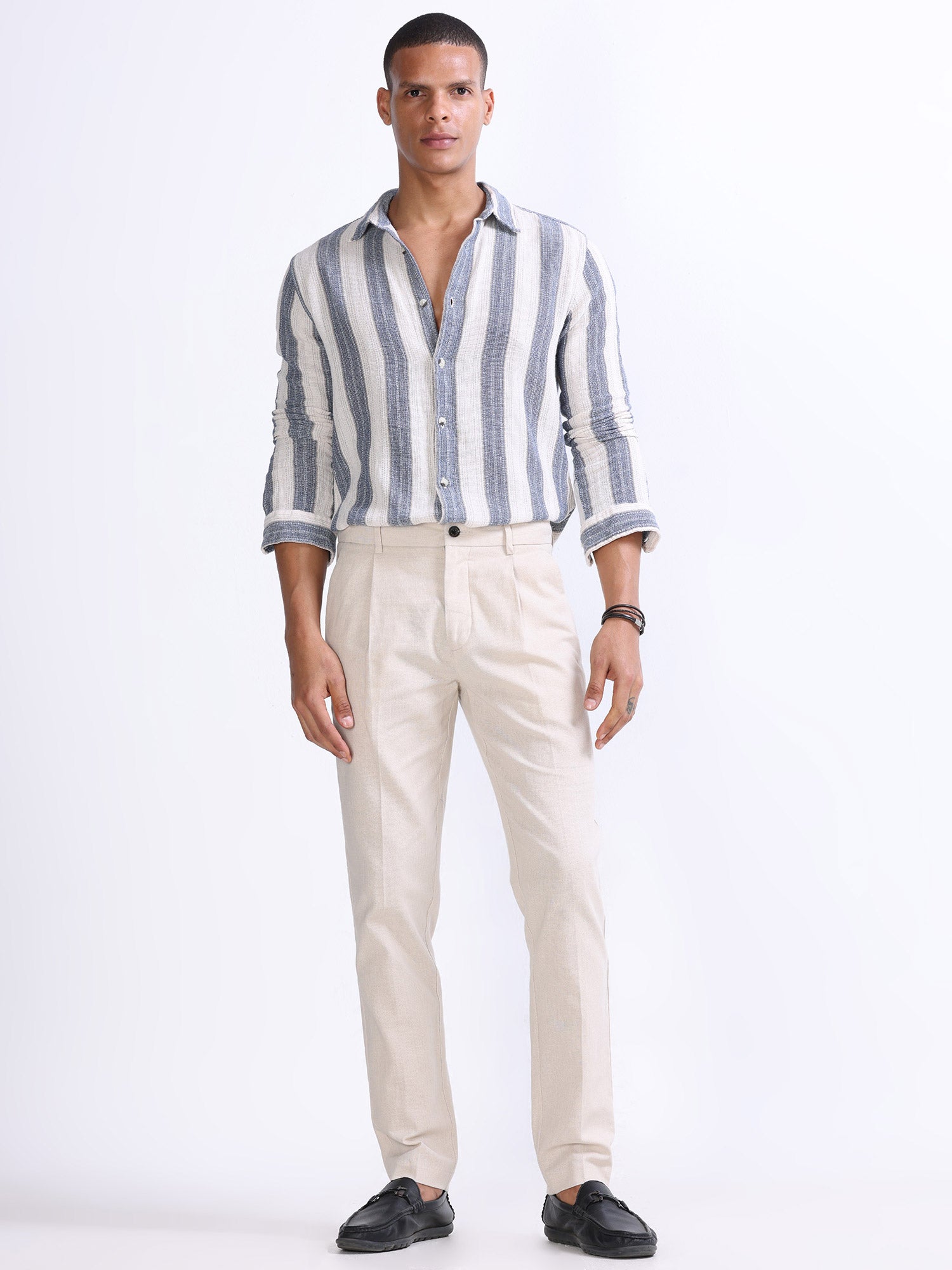 Raw Slub Cream Pleated Pant mens linen trousers