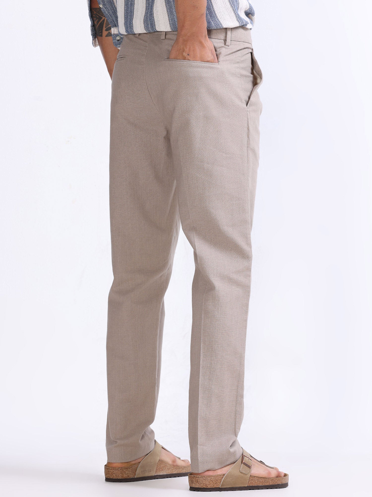 Raw Slub Dust Pleated Pant casual linen trousers