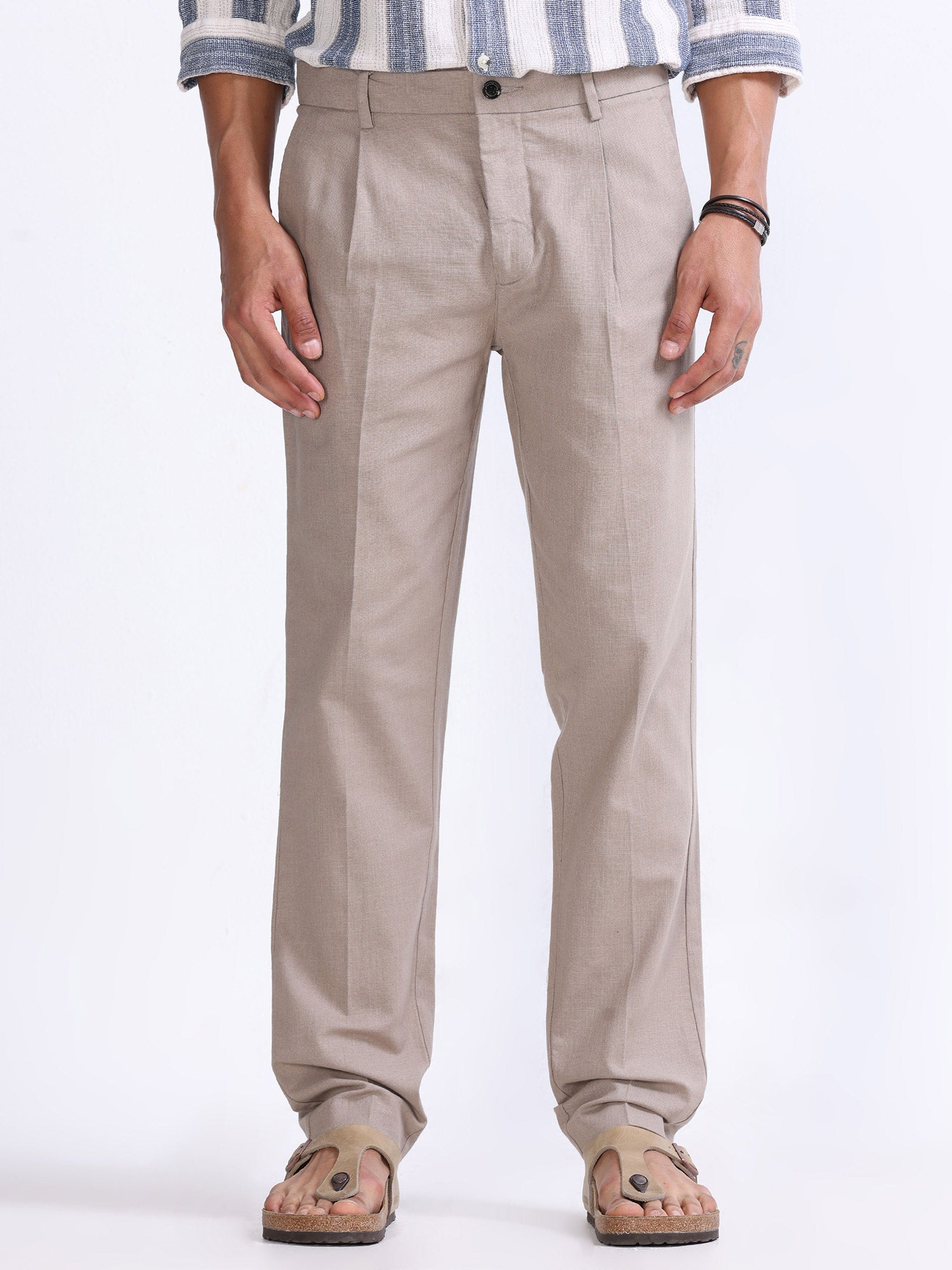 Raw Slub Dust Pleated Pant casual linen trousers