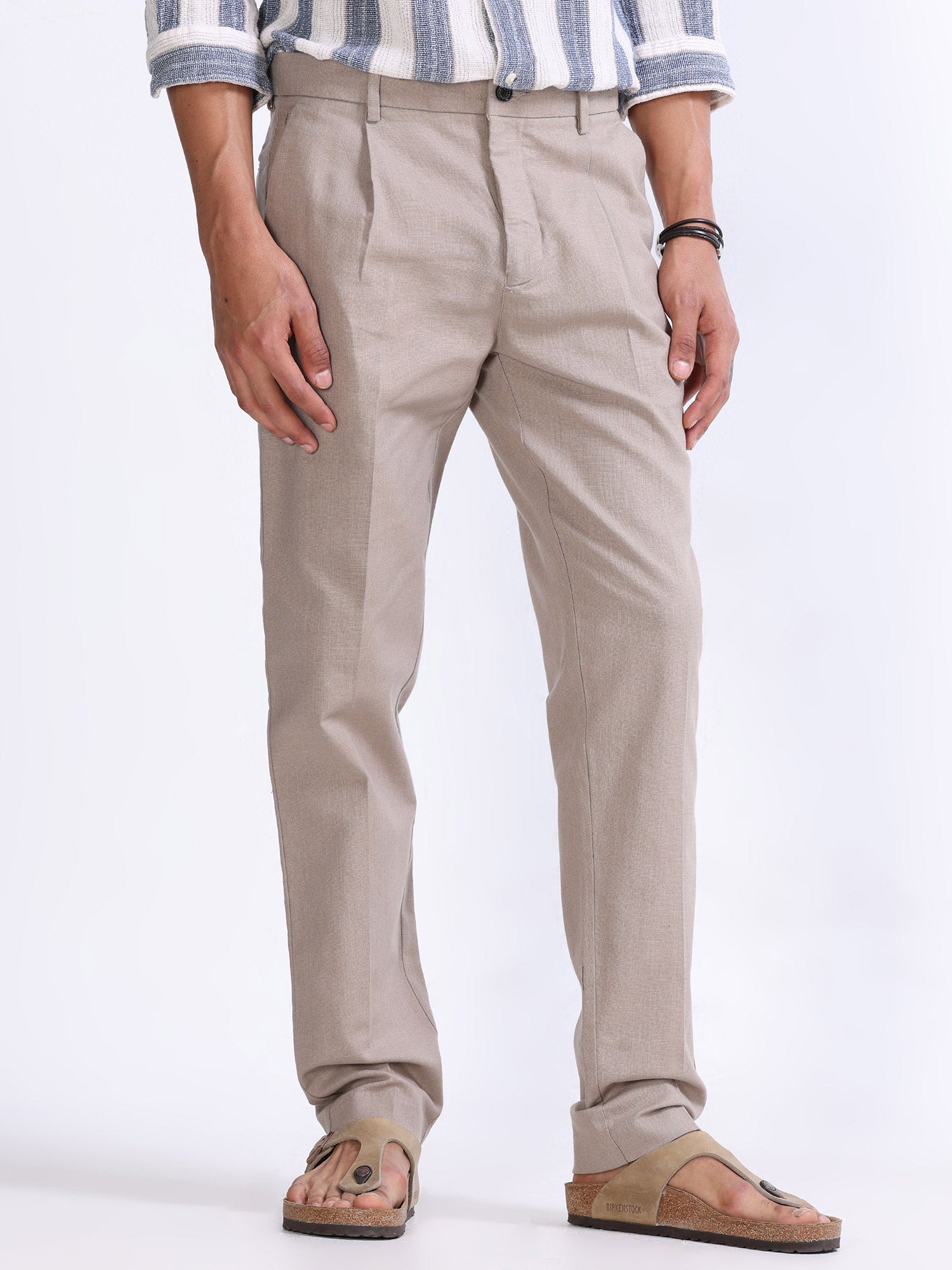 Raw Slub Dust Pleated Pant casual linen trousers