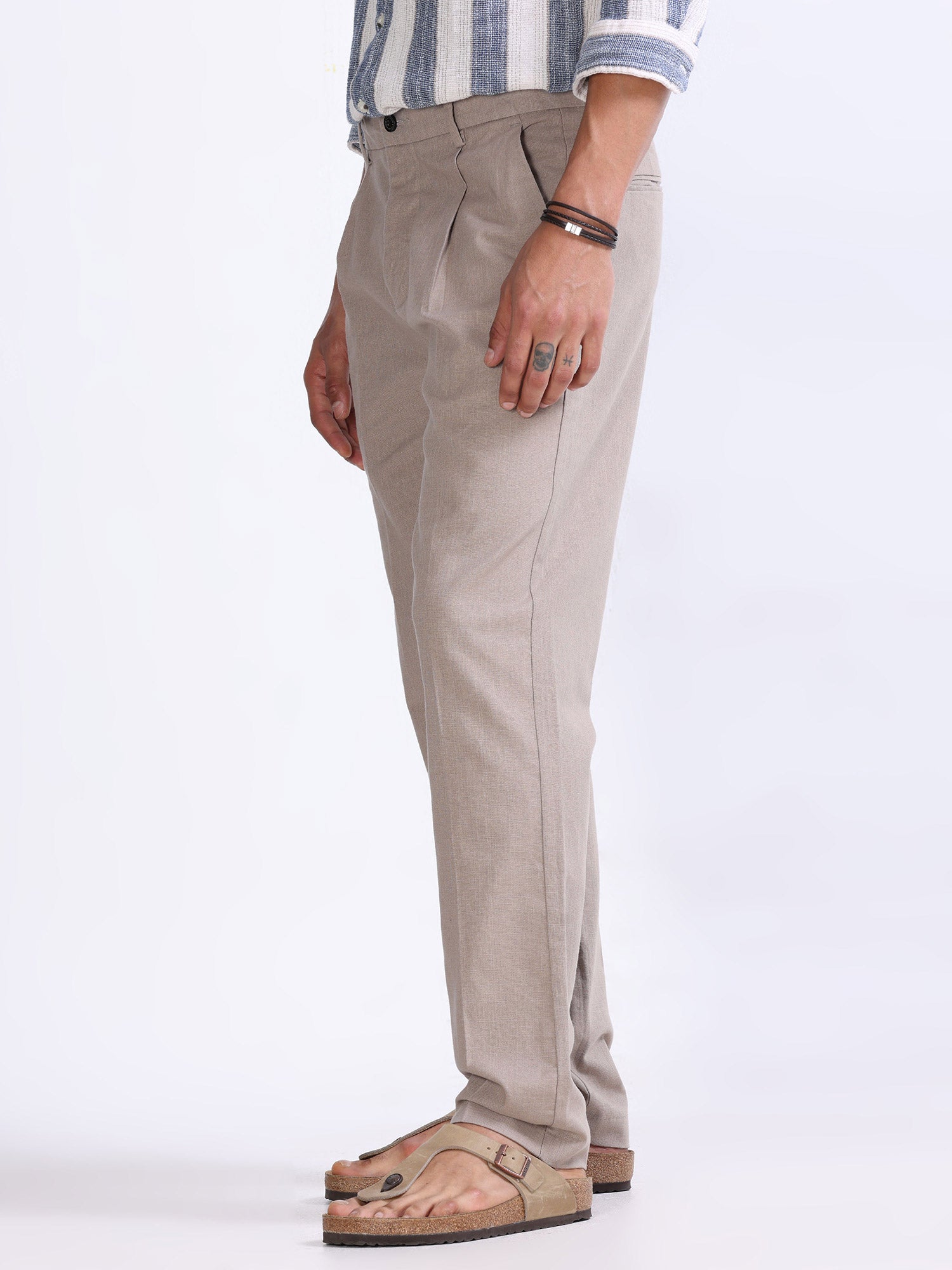 Raw Slub Dust Pleated Pant casual linen trousers