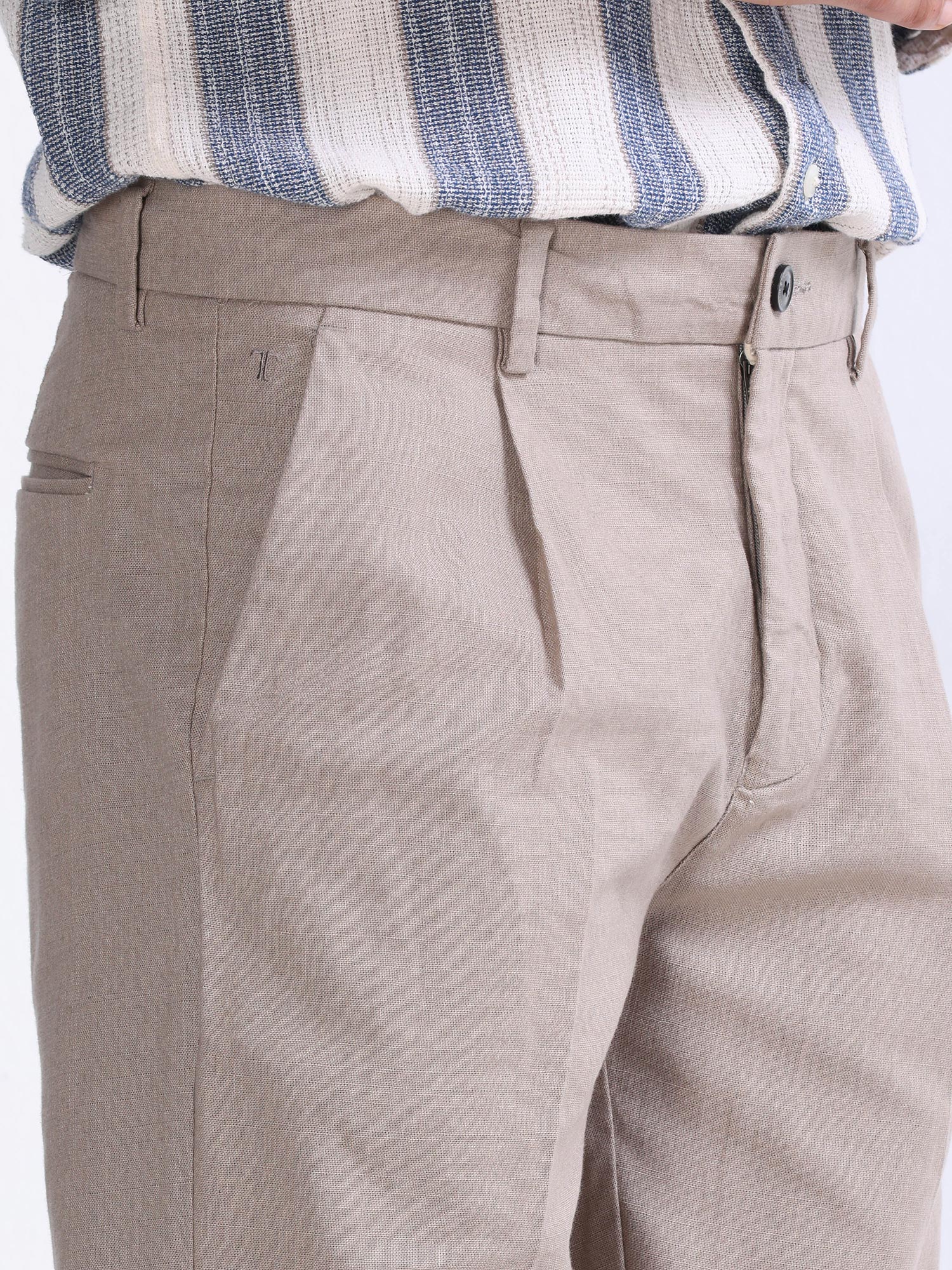 Raw Slub Dust Pleated Pant casual linen trousers
