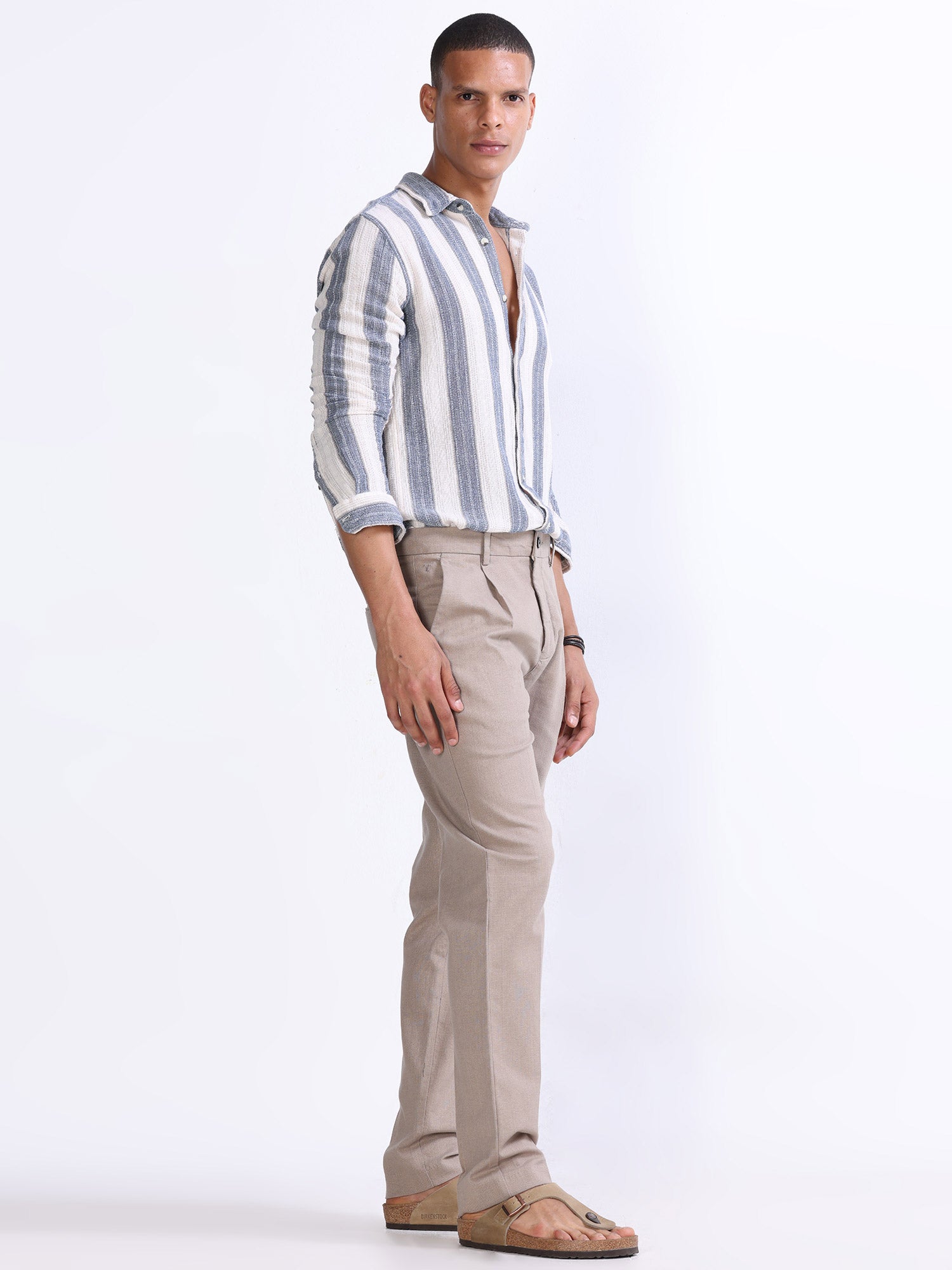 Raw Slub Dust Pleated Pant casual linen trousers