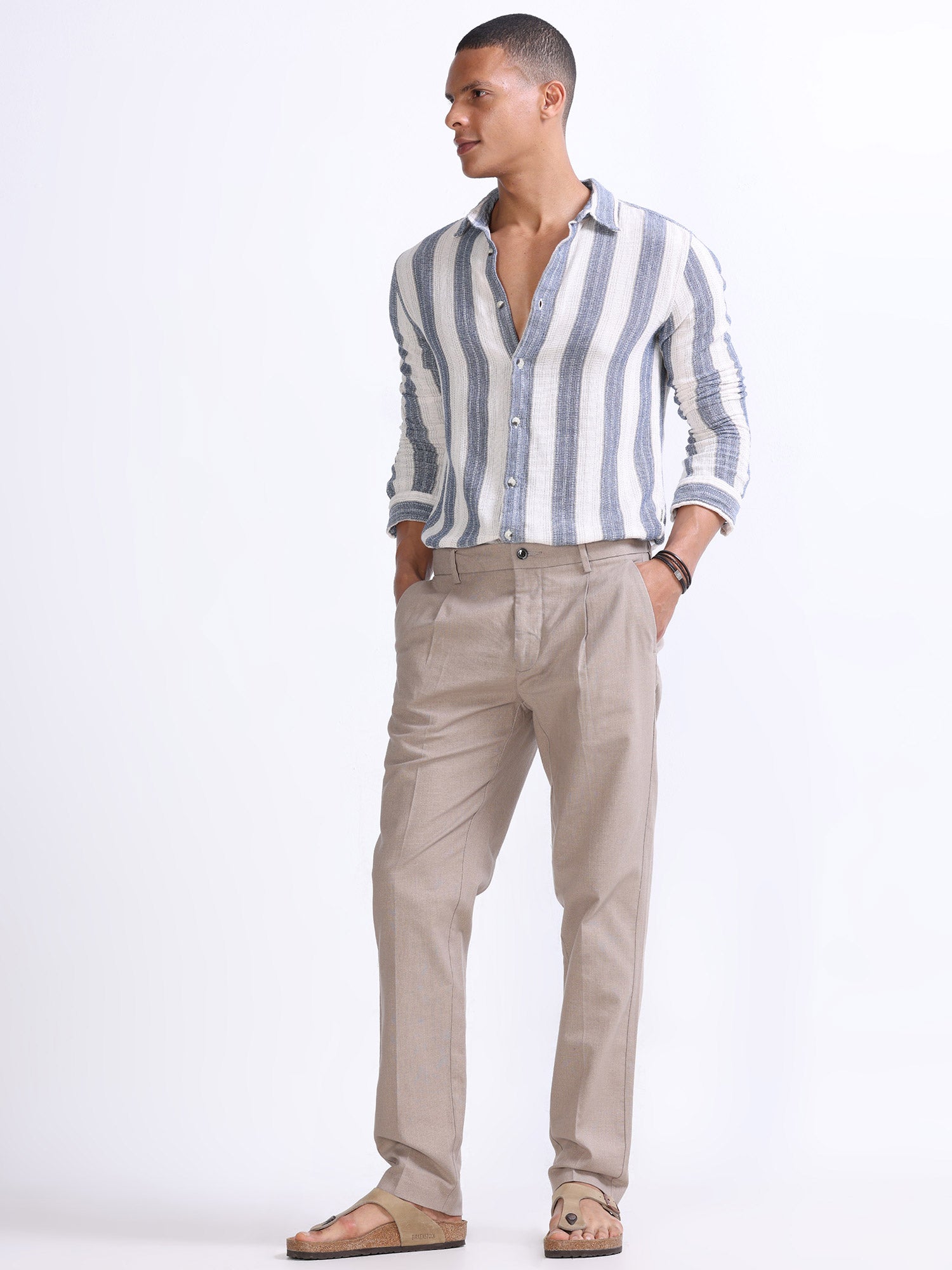 Raw Slub Dust Pleated Pant casual linen trousers