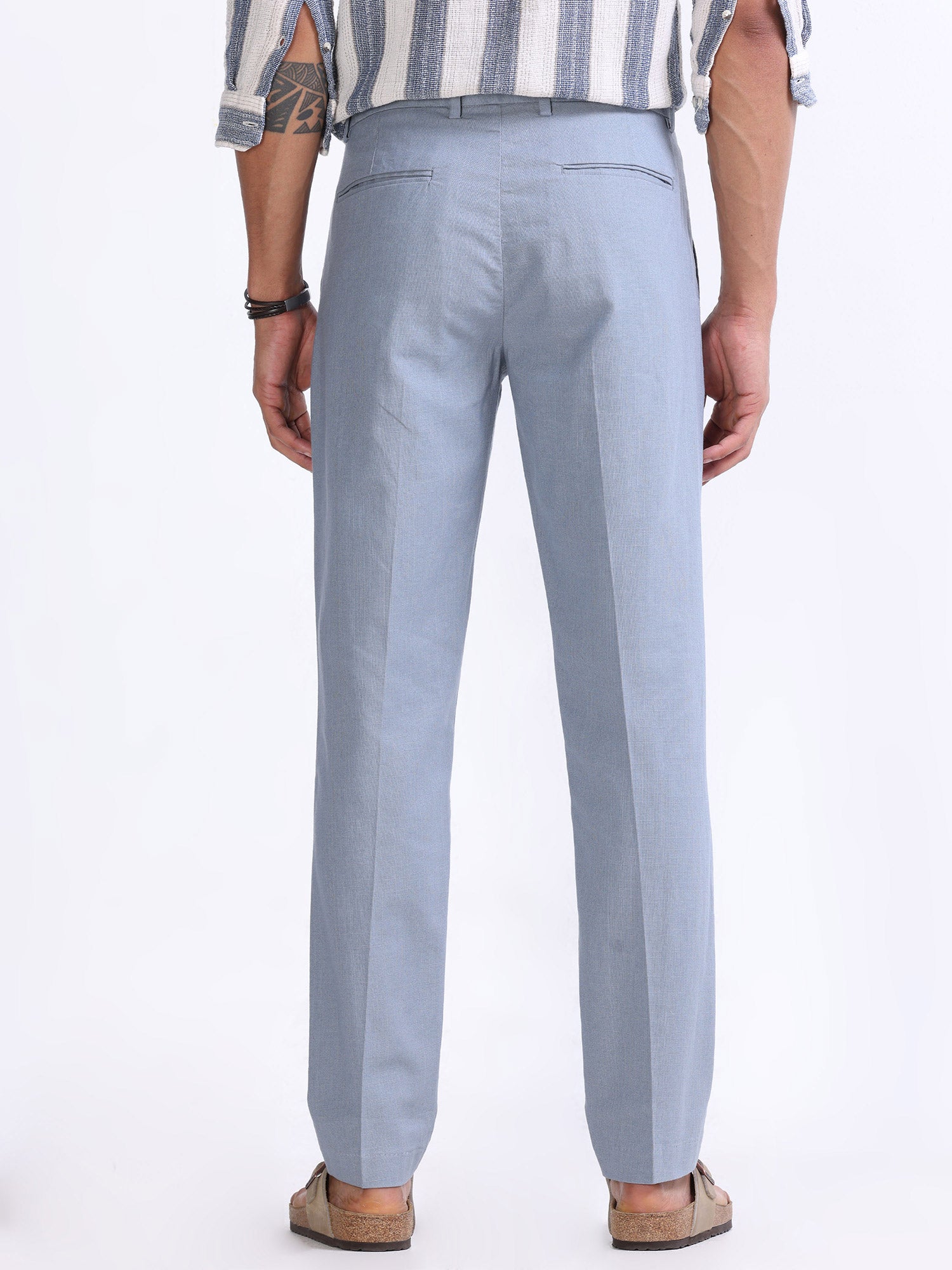 Raw Slub Ocean Blue Pleated Pant cotton linen pants mens