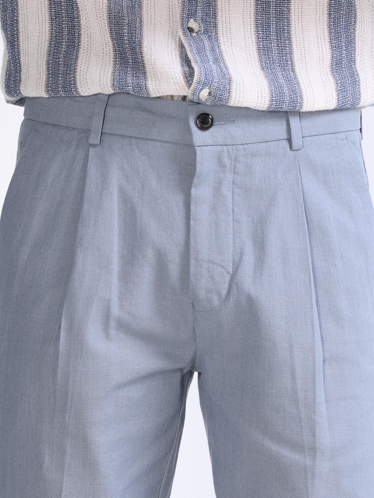 Raw Slub Ocean Blue Pleated Pant cotton linen pants mens