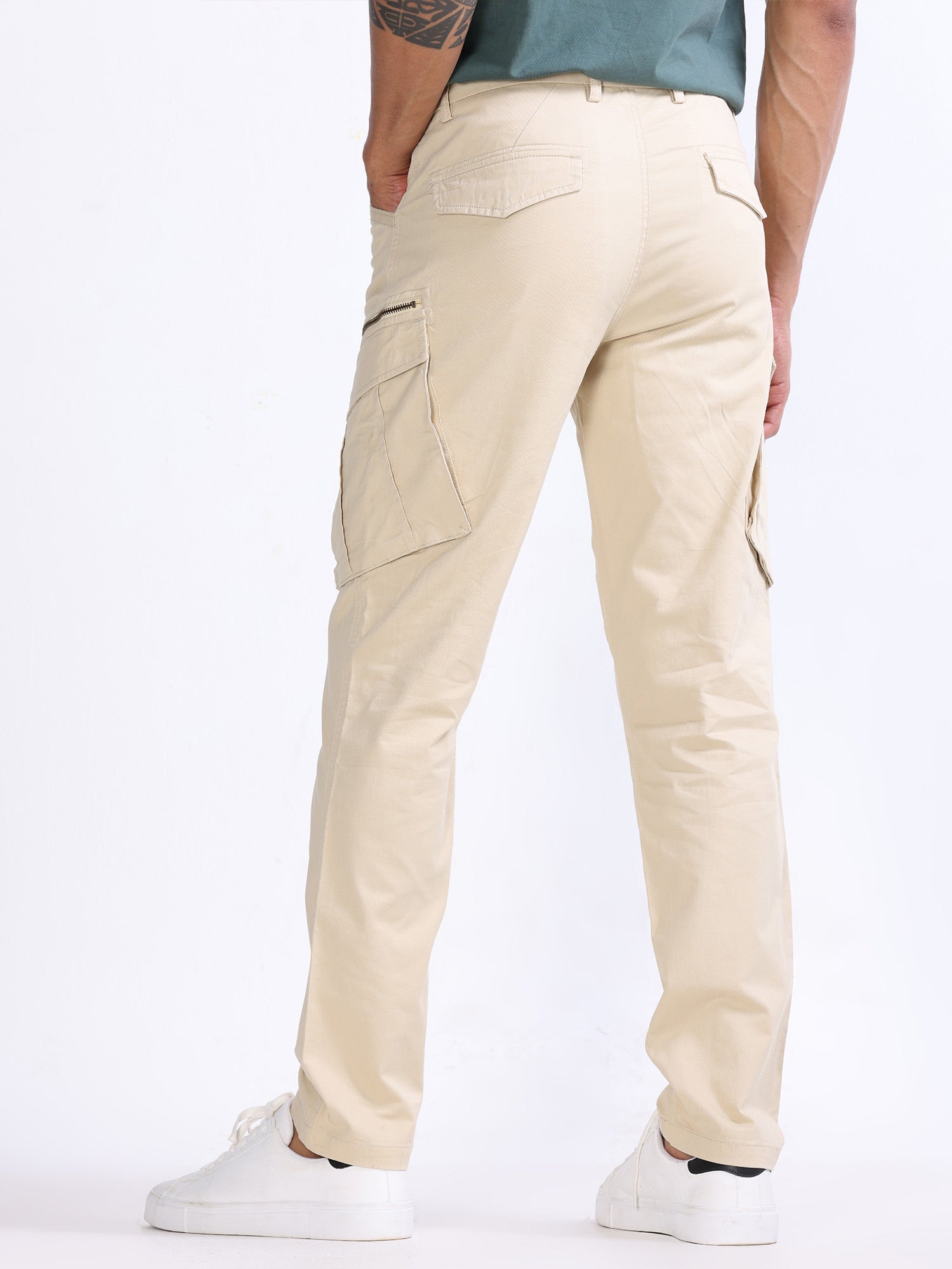 Off White Cotton Cargo Pant