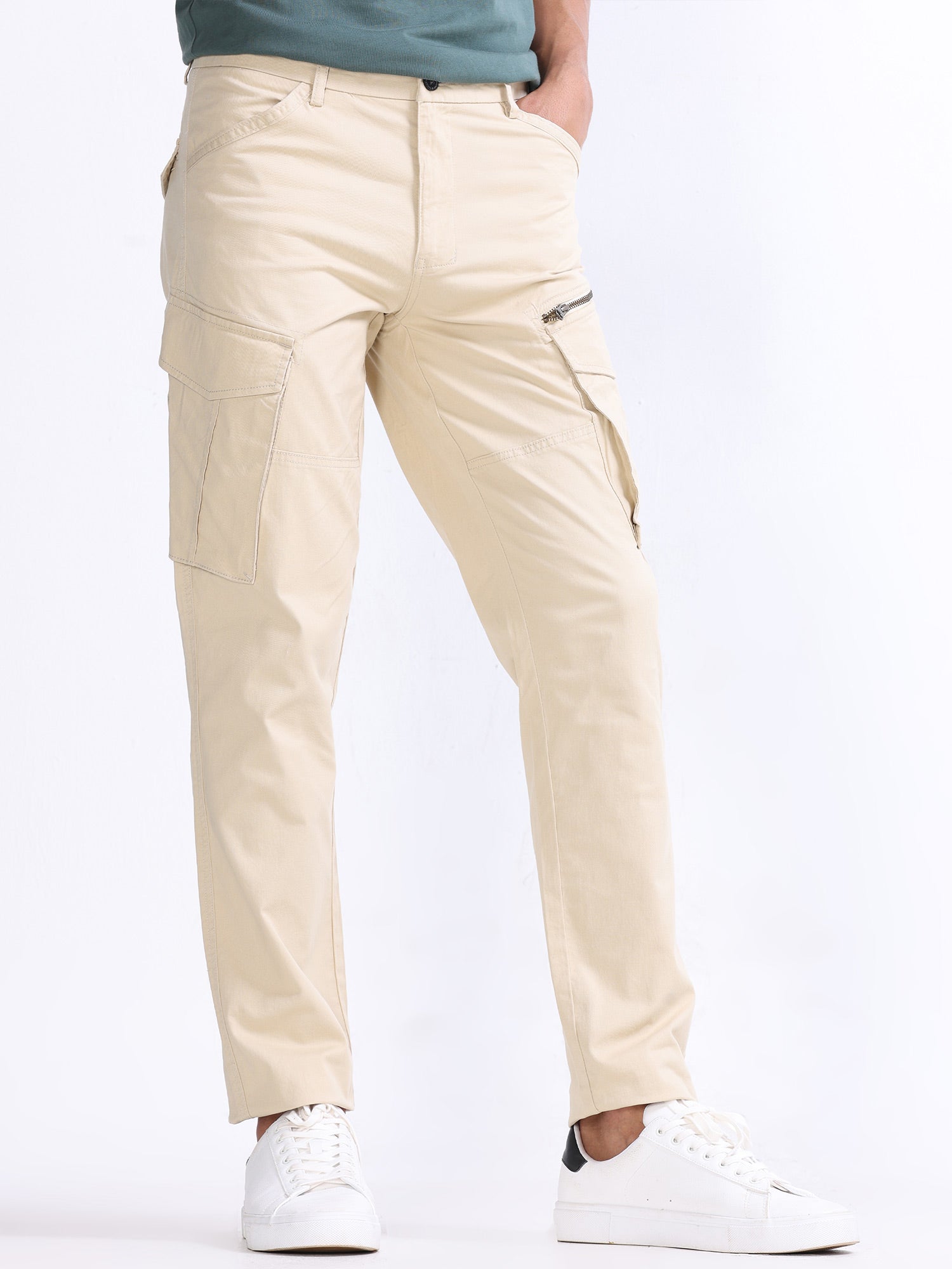 Off White Cotton Cargo Pant