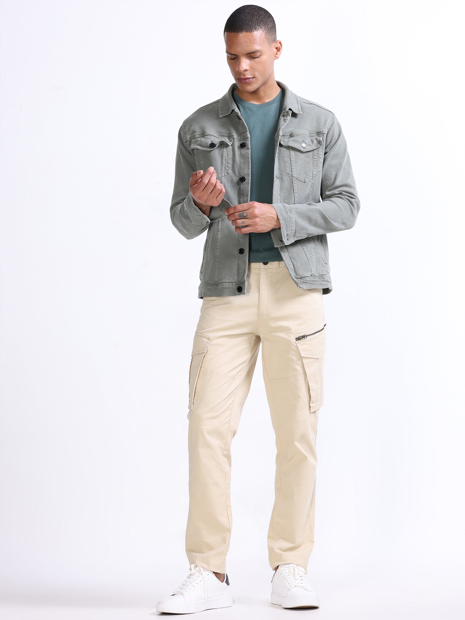 Off White Cotton Cargo Pant