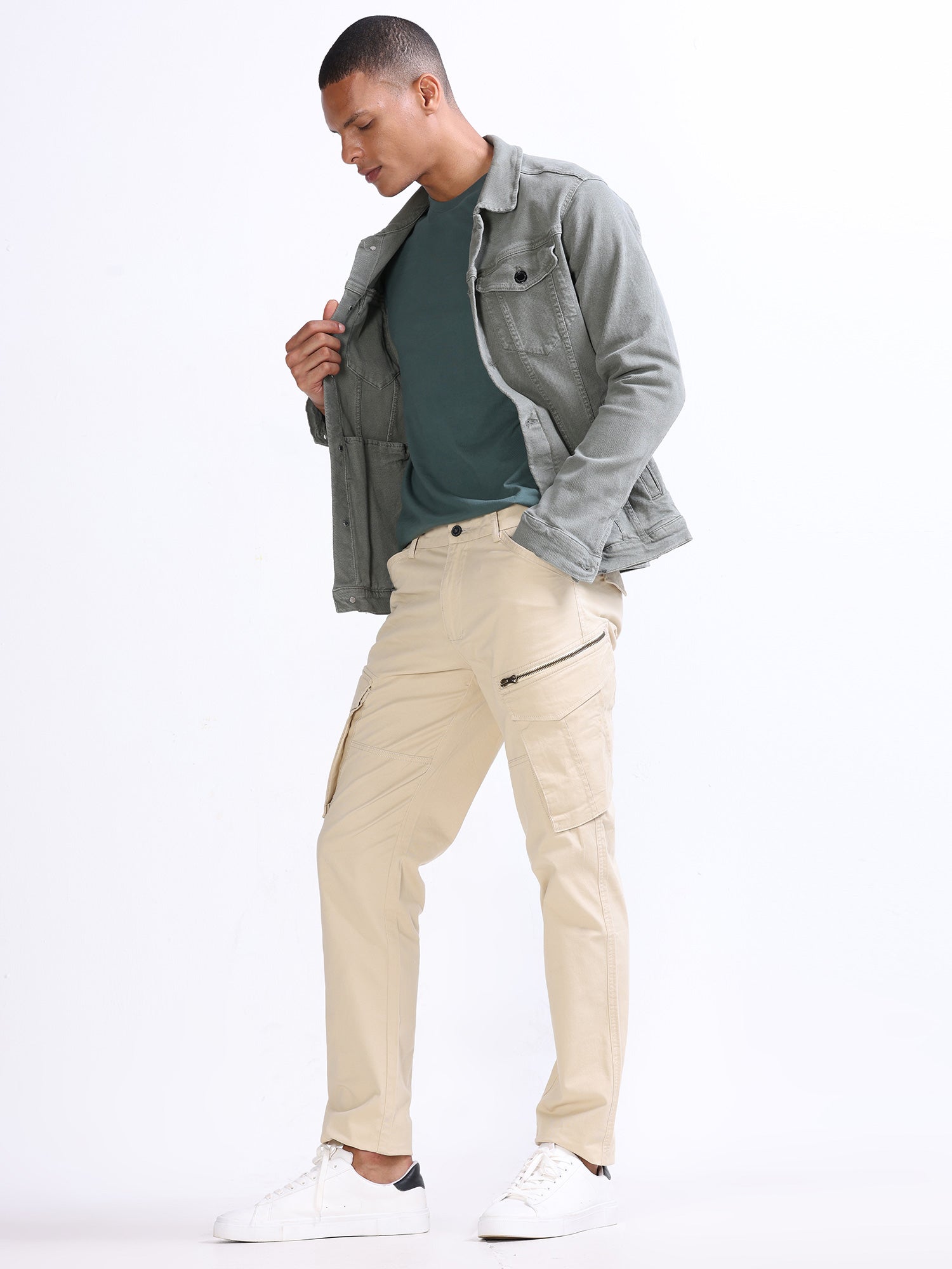 Off White Cotton Cargo Pant