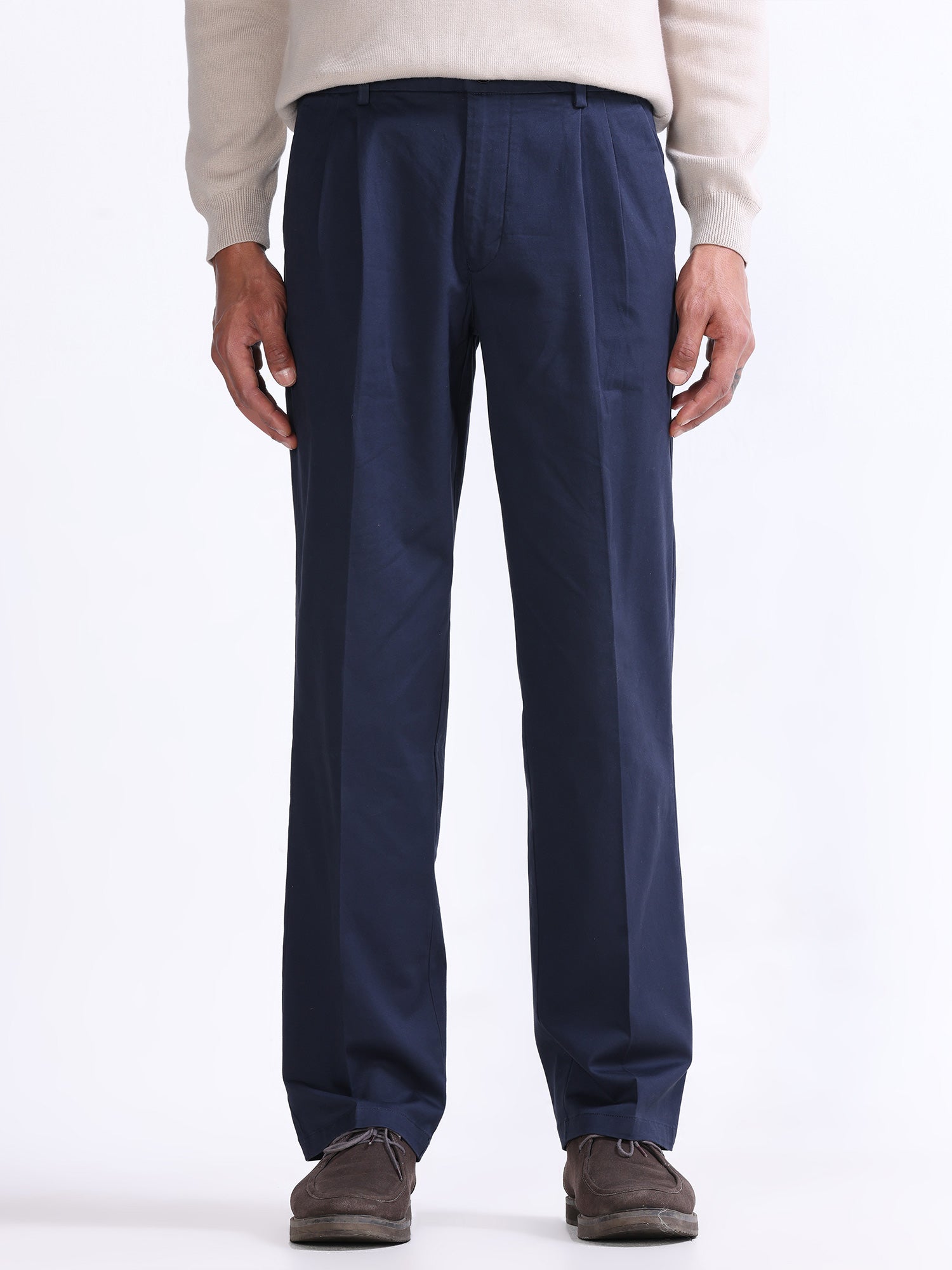 Navy blue pleated pants 2025