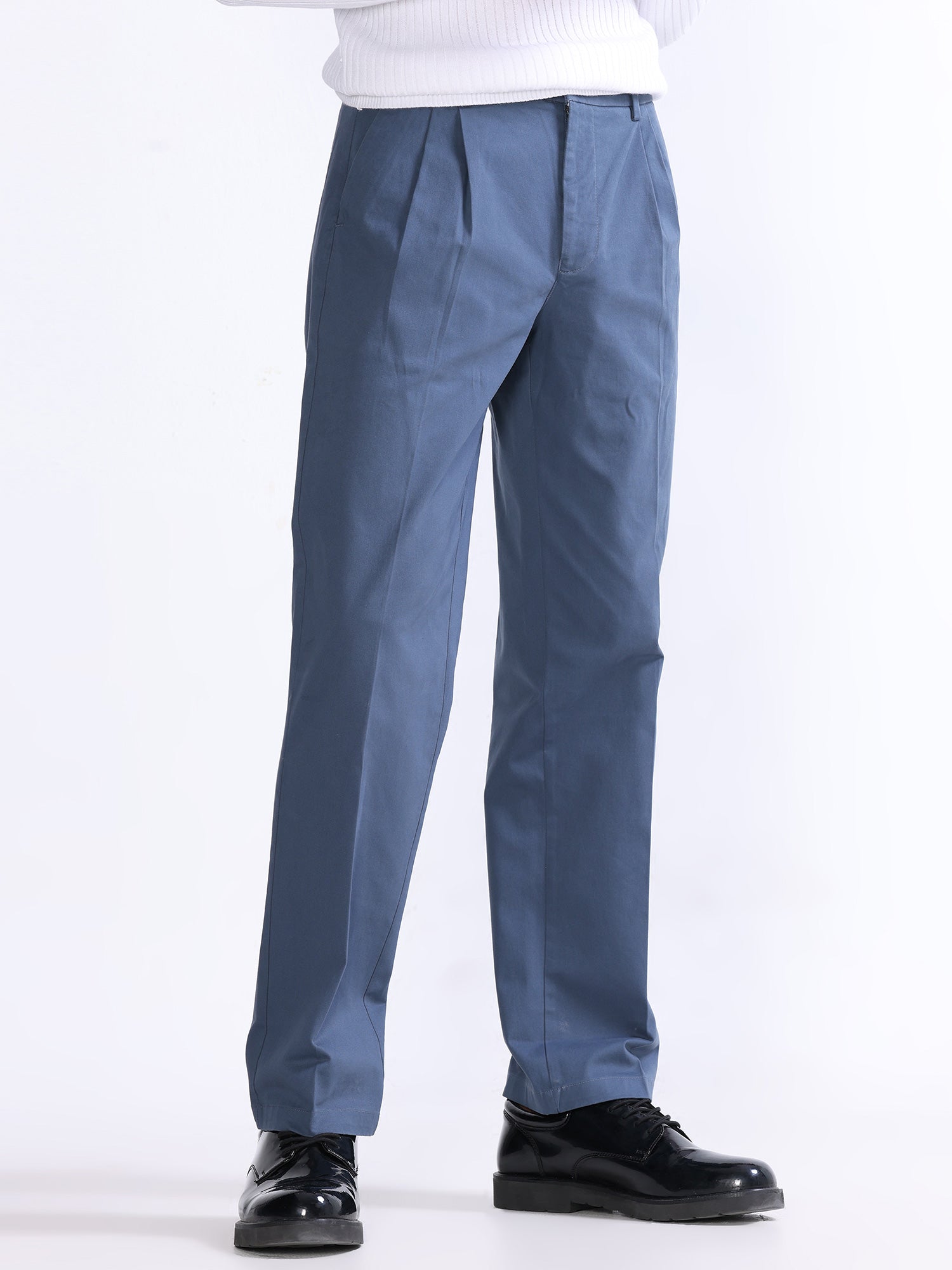 Buy Double Pleated Relaxed Blue Trousers Mens