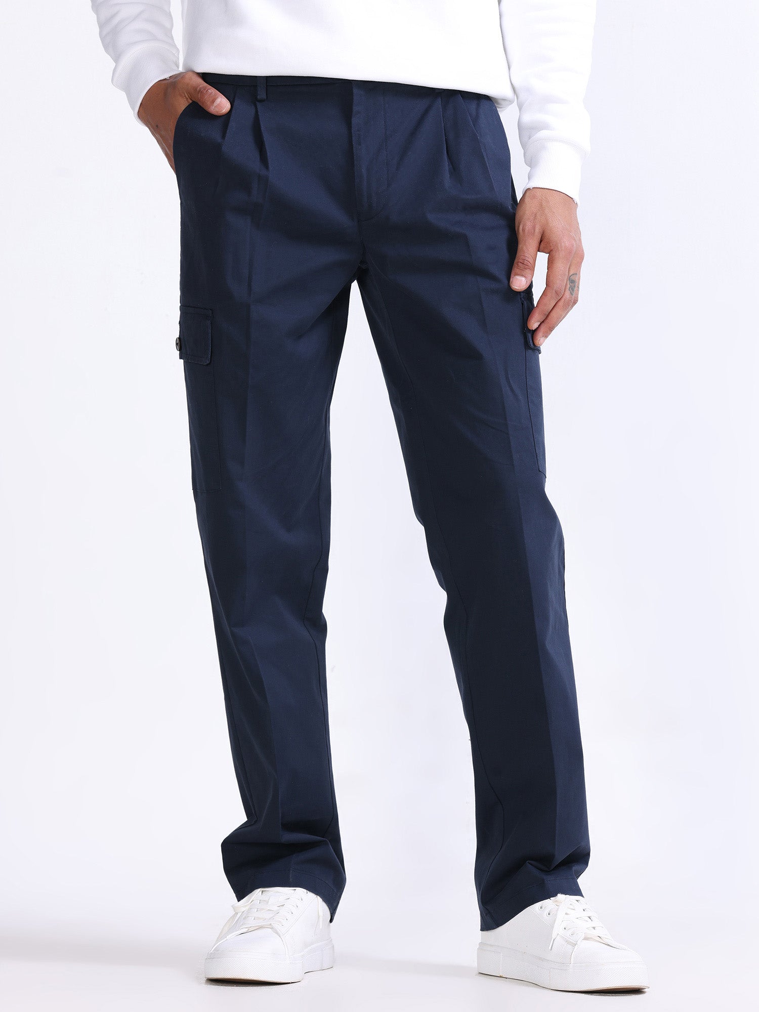 Milano Double Pleated Navy Relaxed Cargo