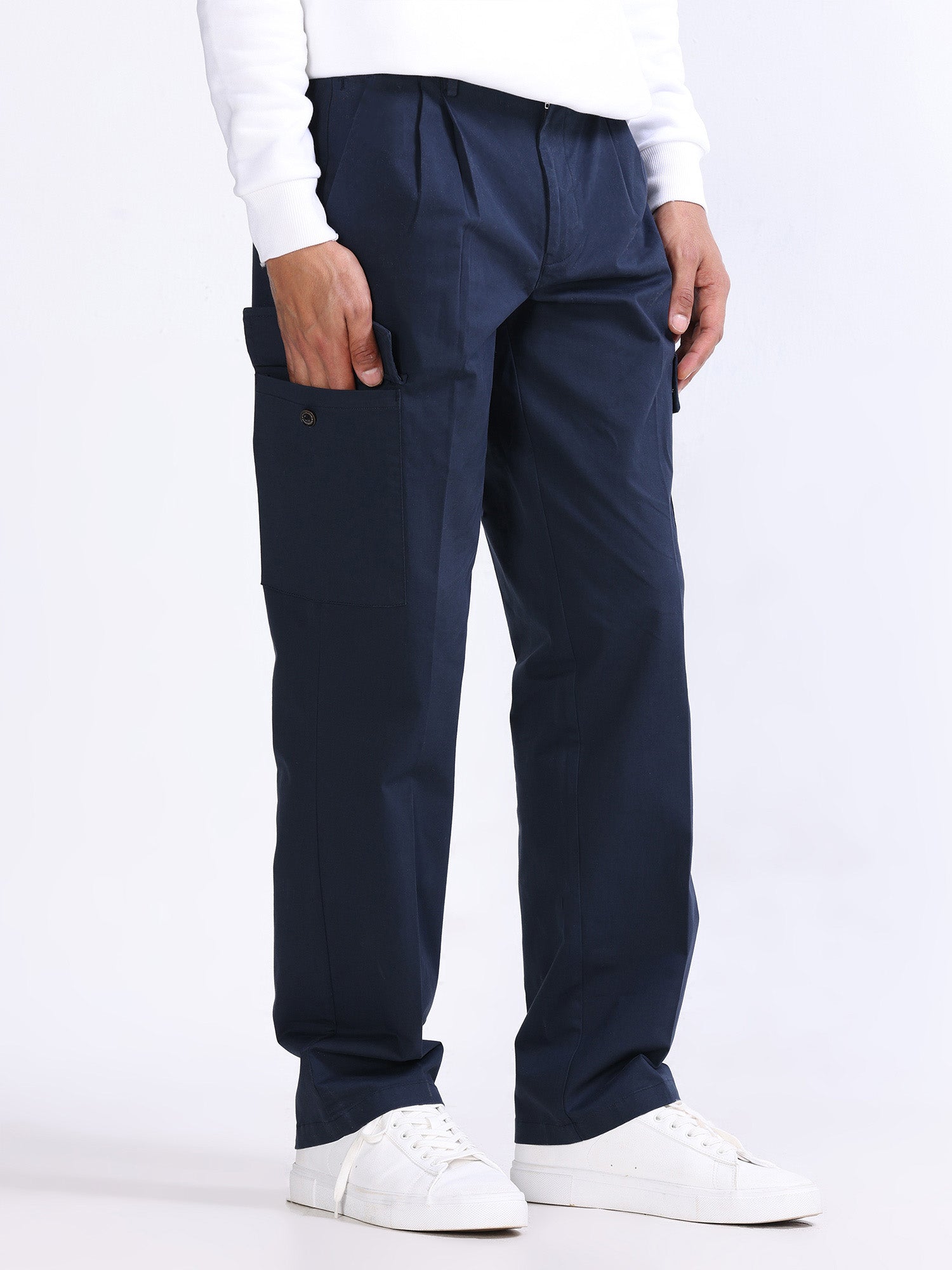 Milano Double Pleated Navy Relaxed Cargo