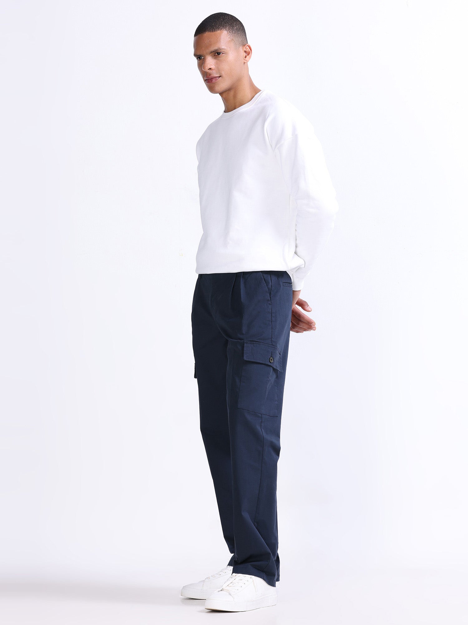 Milano Double Pleated Navy Relaxed Cargo