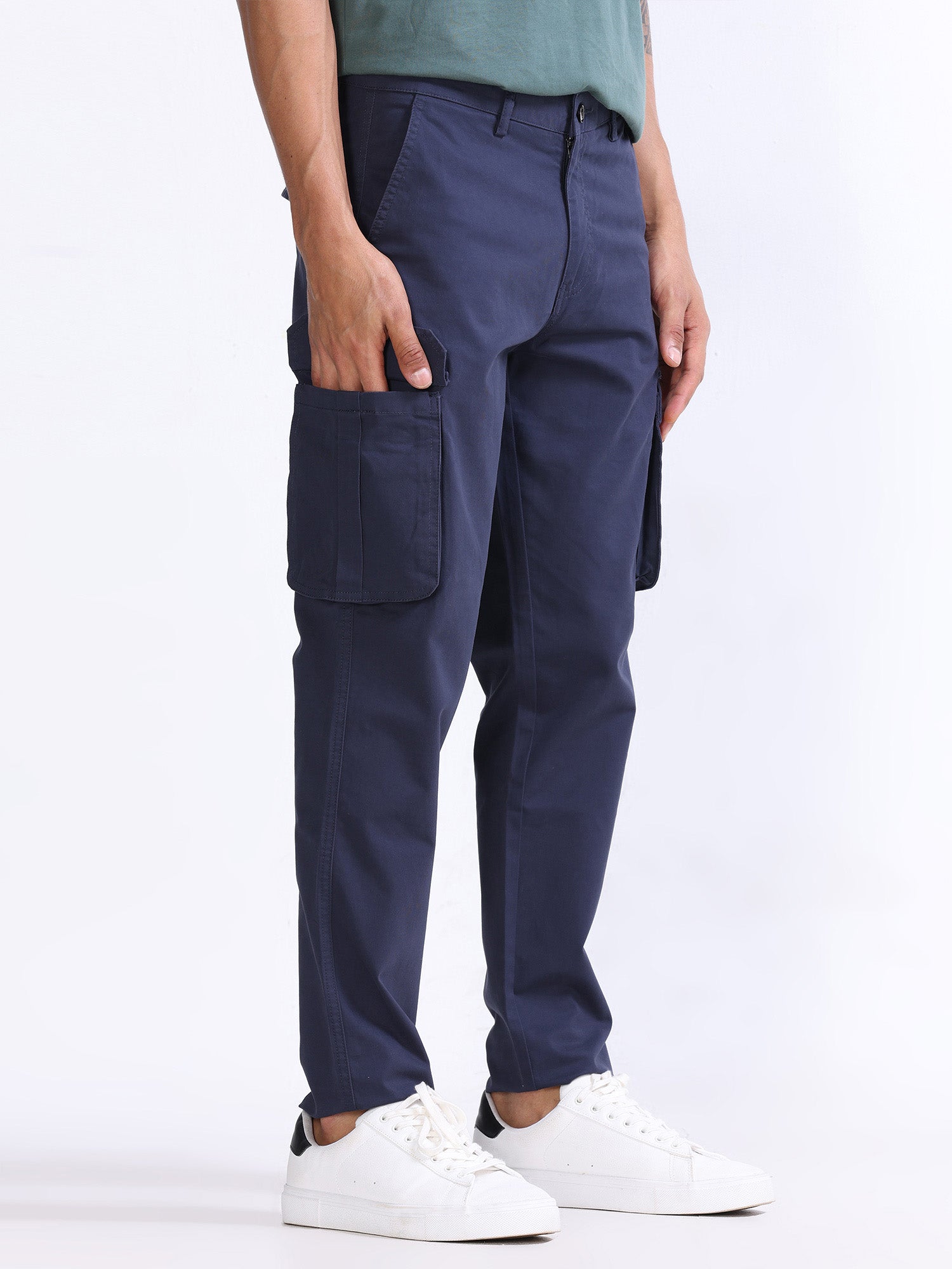 Buy trendy navy blue cargo pants online in india