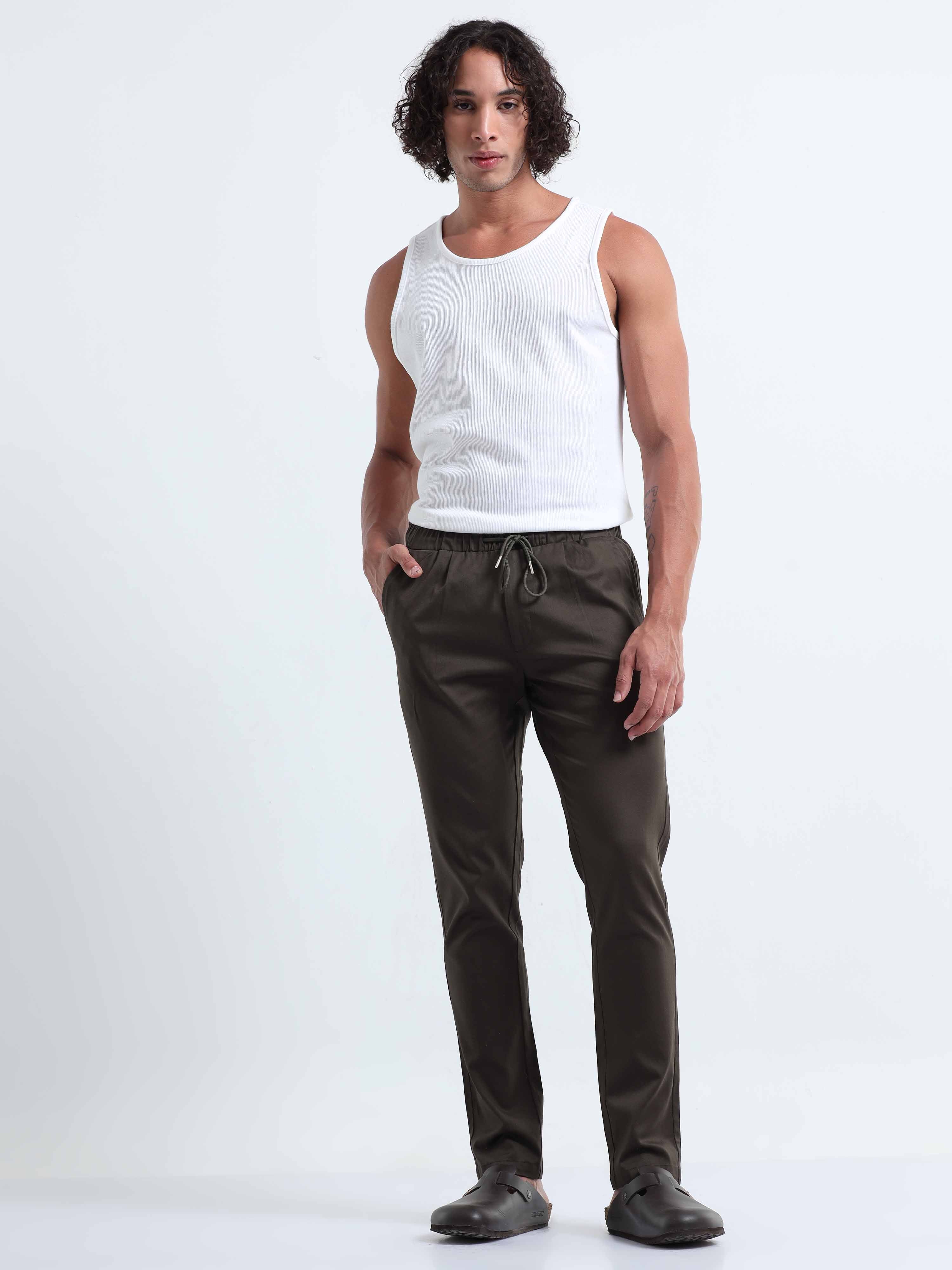 Rich Cotton Olive Ankle Pant for Men