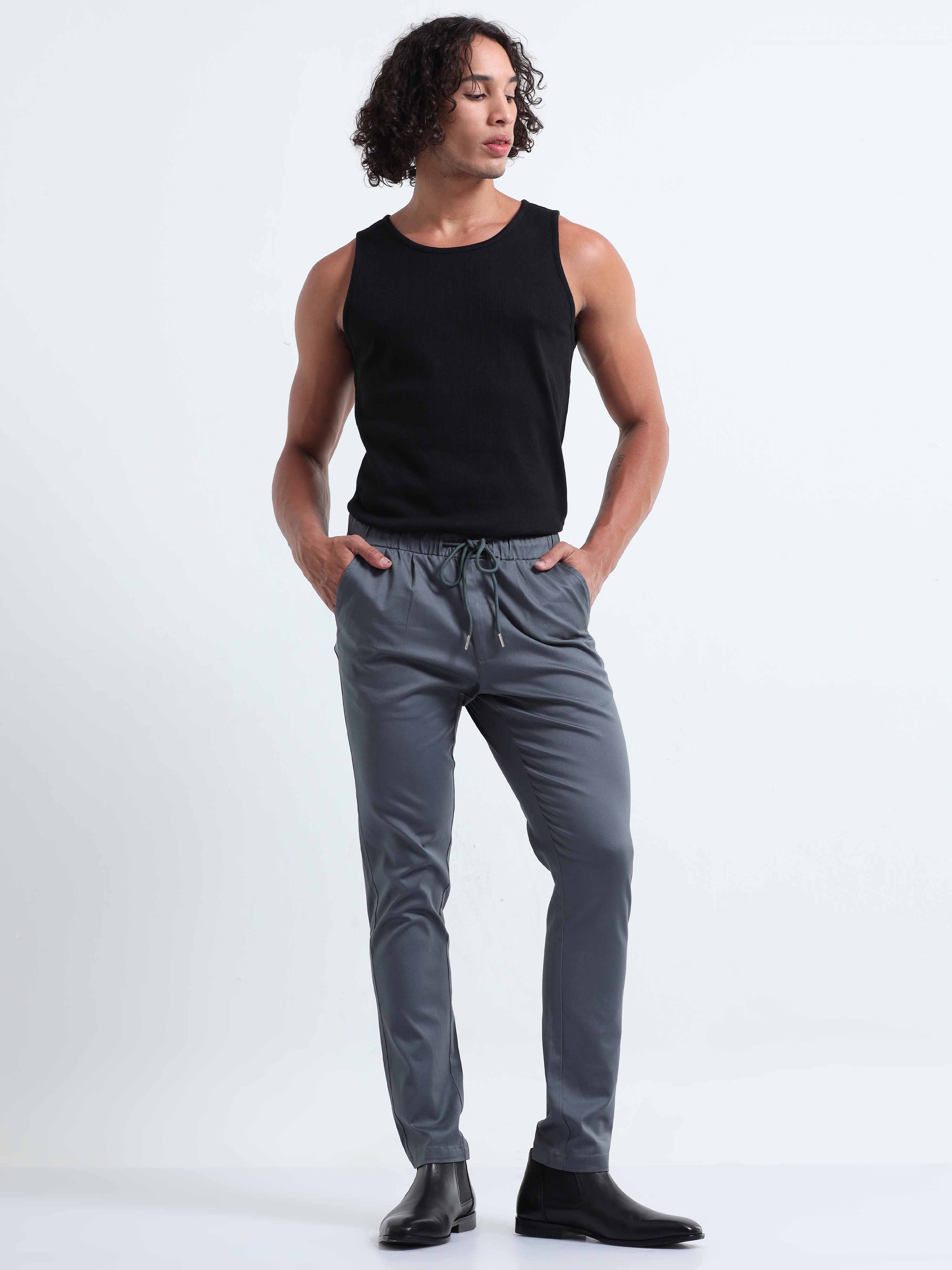 Rich Cotton Stone Blue Ankle Pant for Men