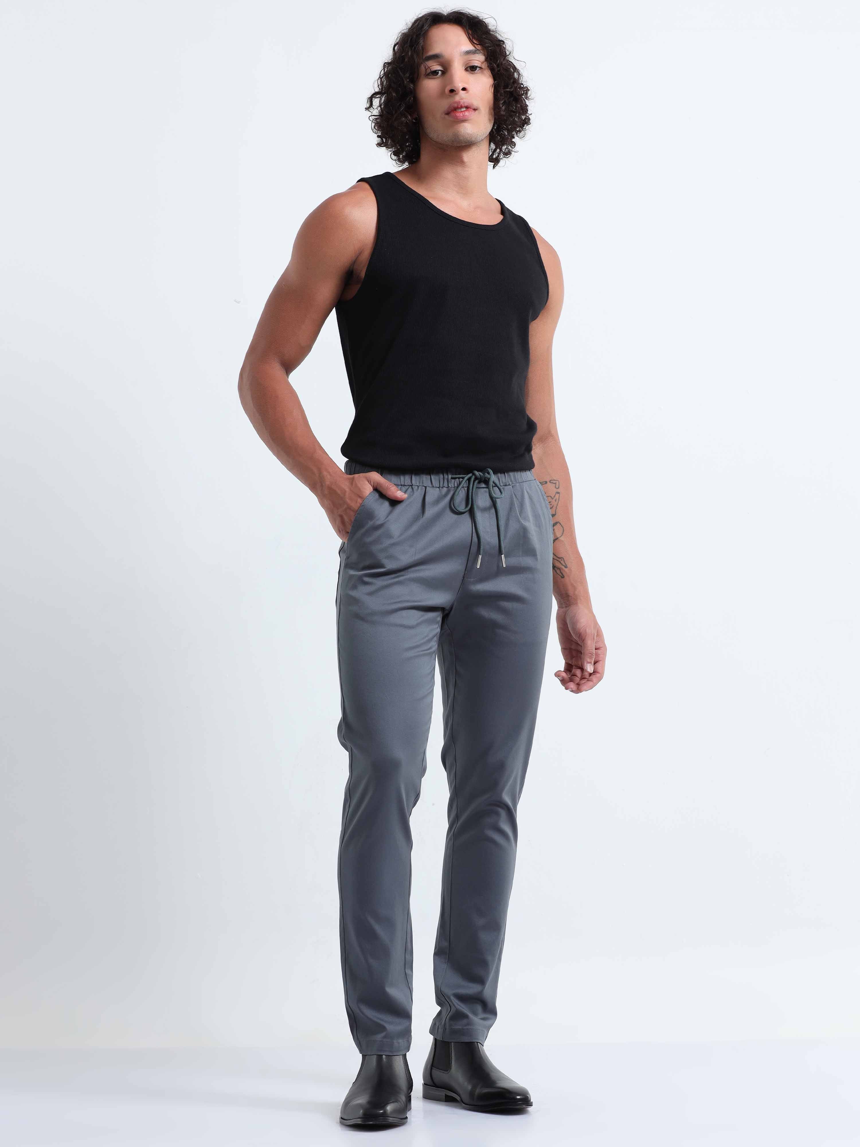 Rich Cotton Stone Blue Ankle Pant for Men