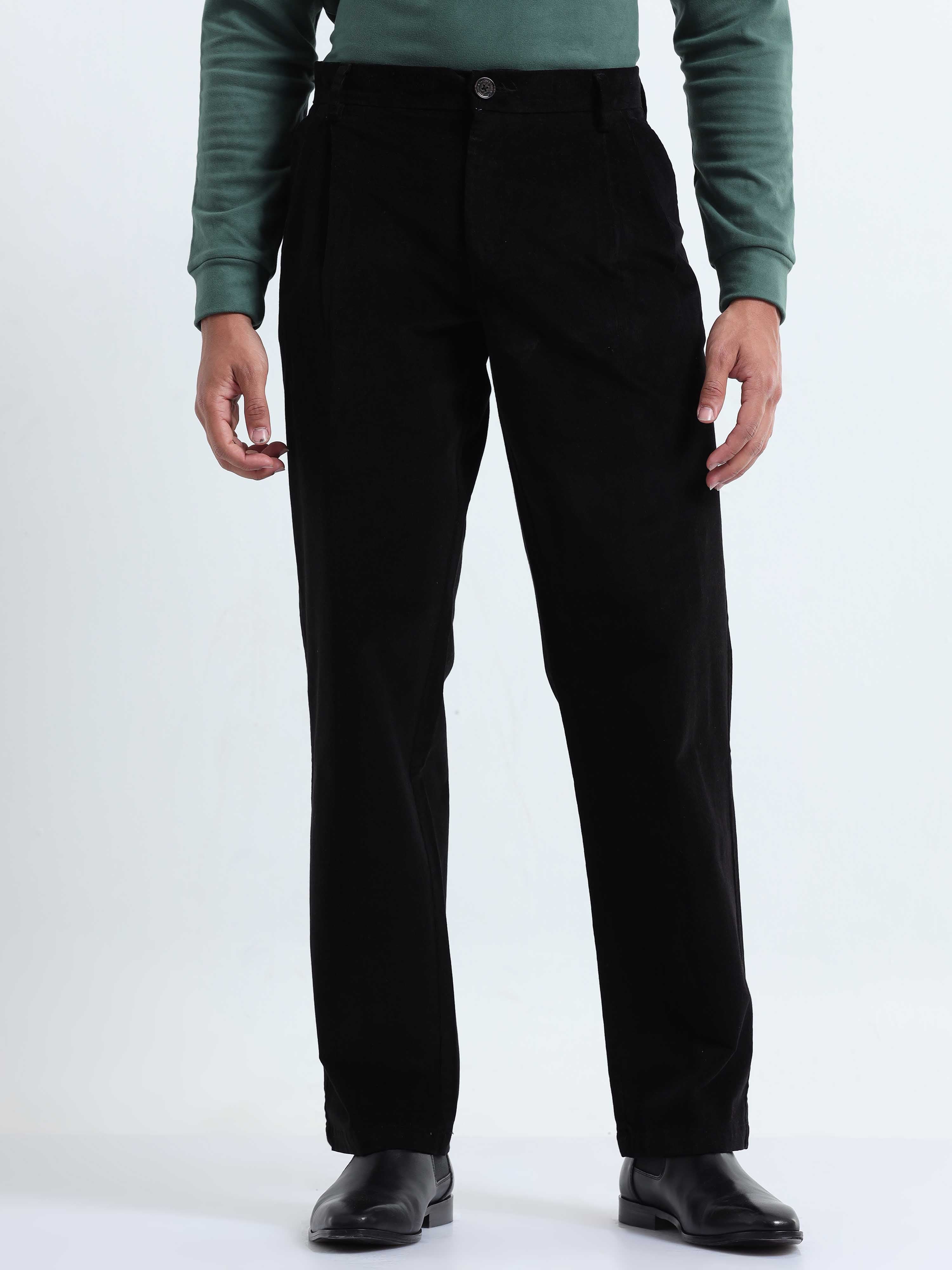 Relaxed Fit Mens Black Corduroy Pants