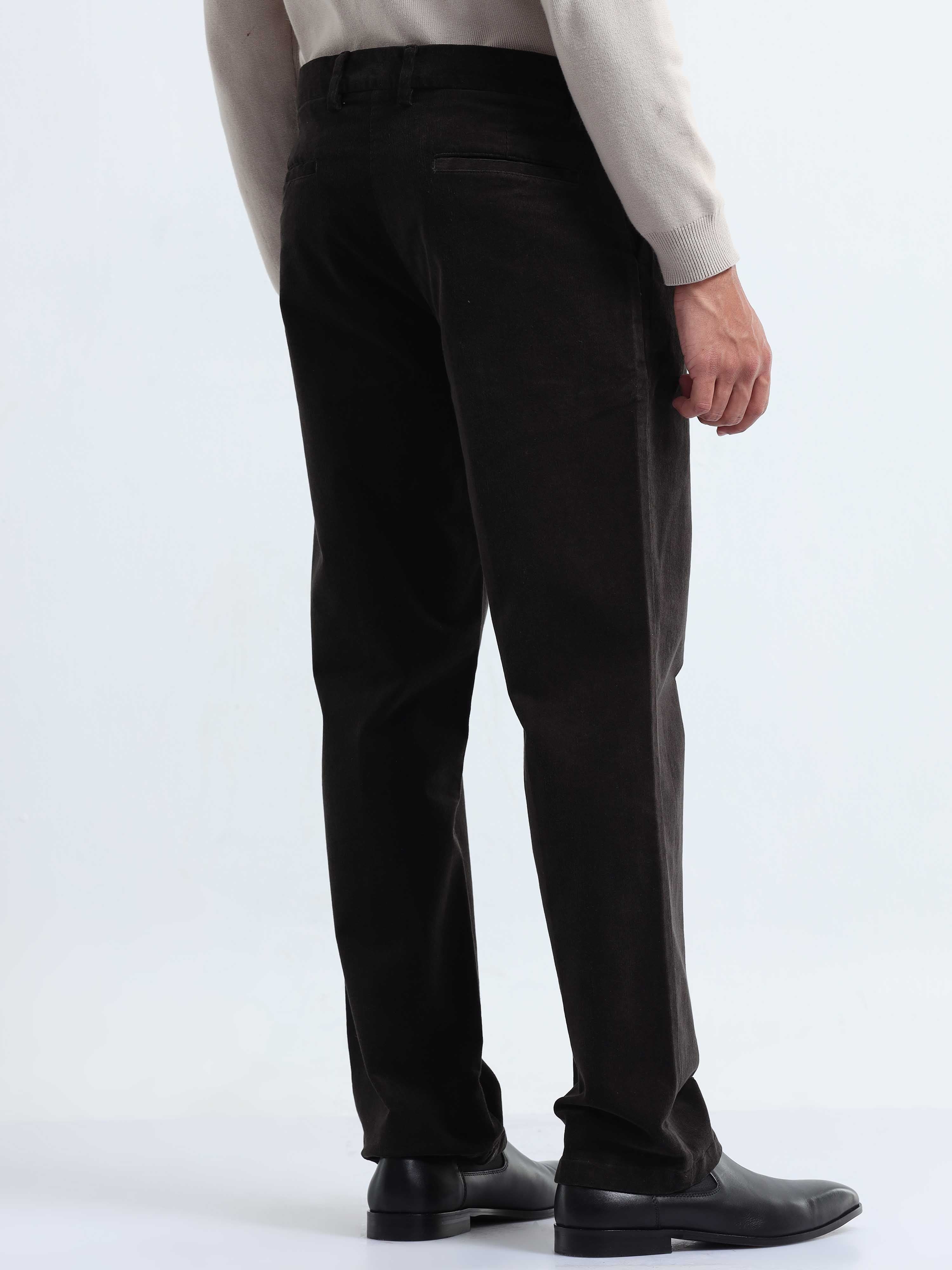 Dark Olive Relaxed Fit Pleated Mens Corduroy Pants