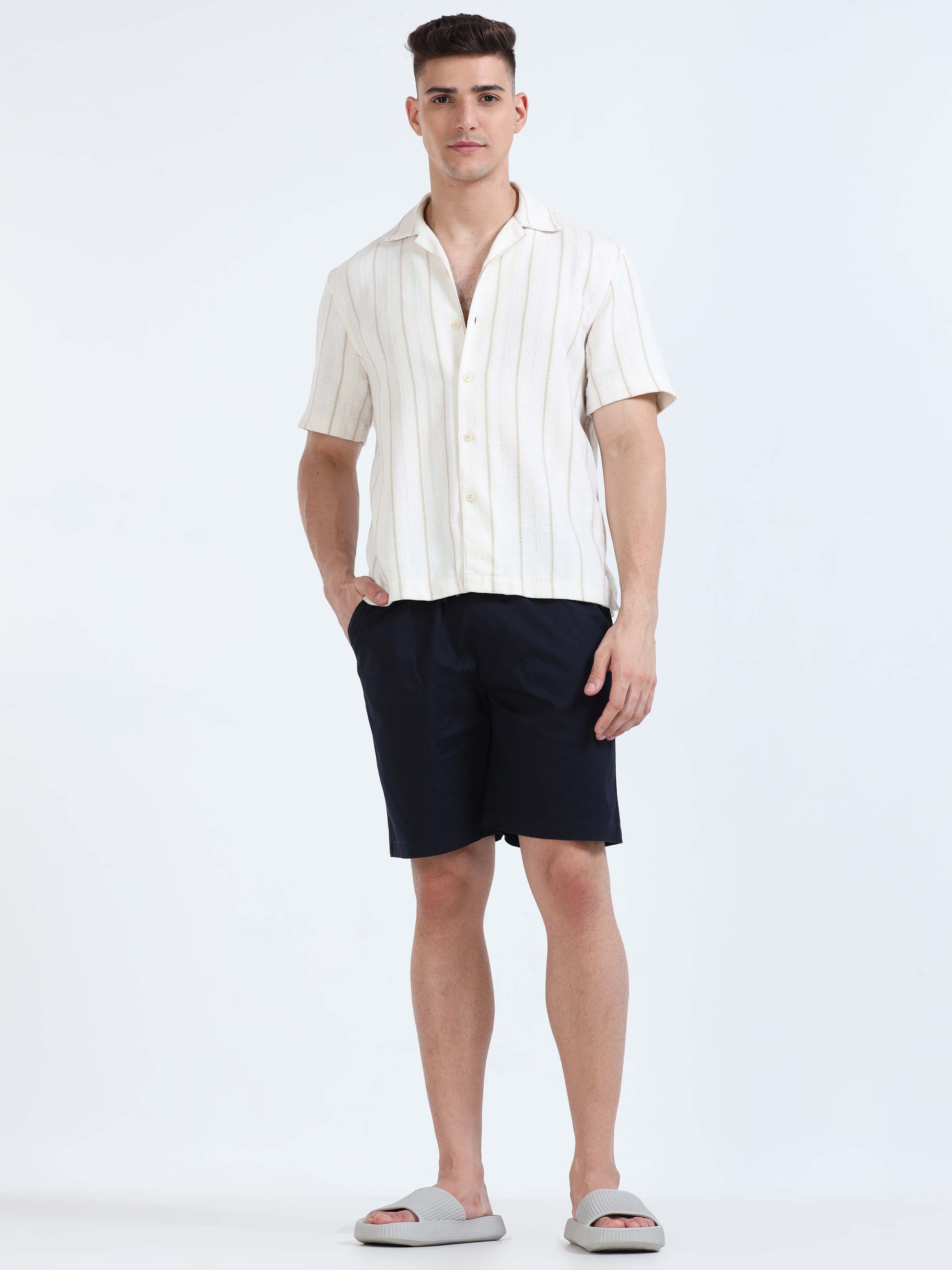 Soft Cotton Navy Plain Shorts for Men