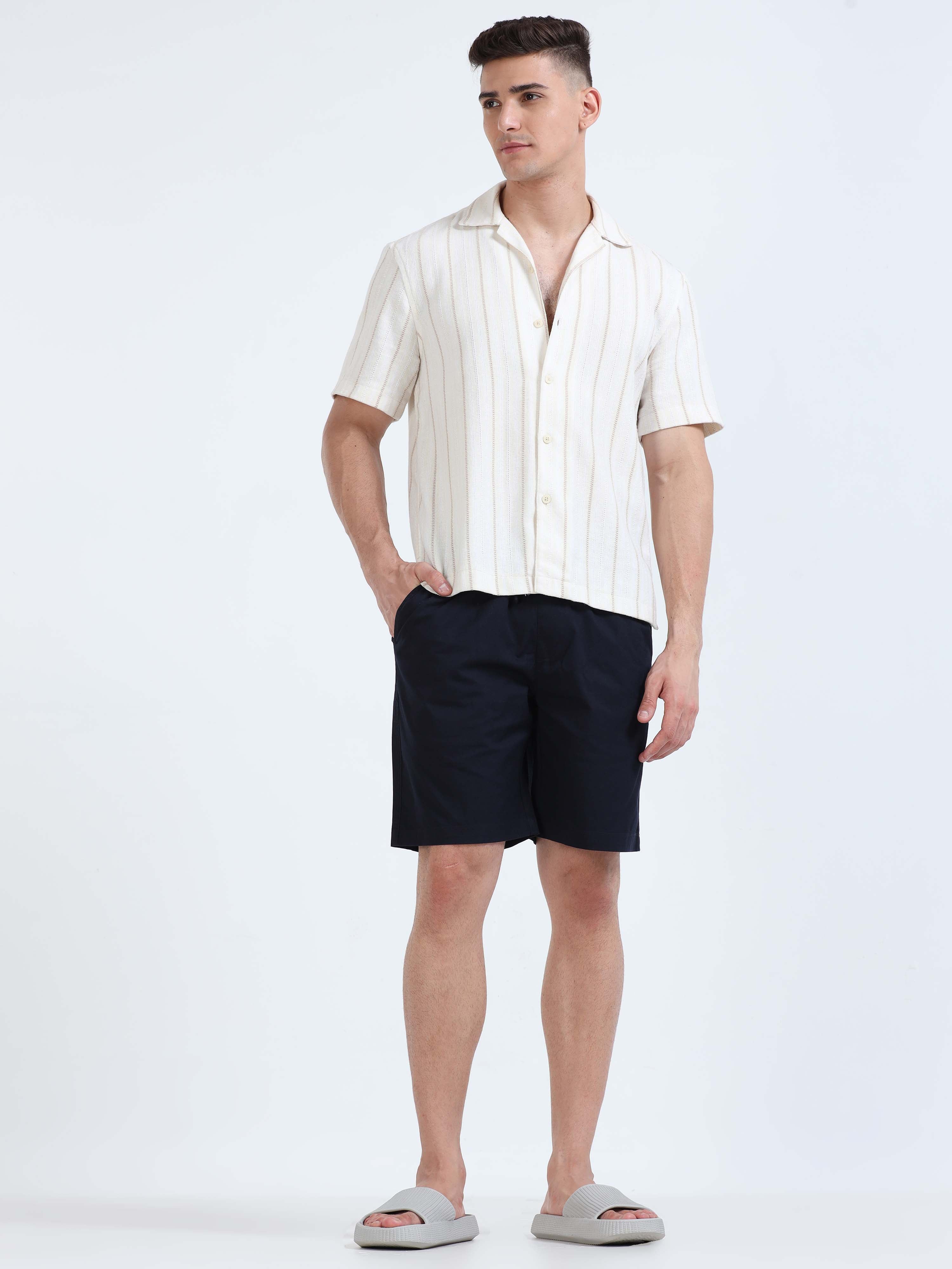 Soft Cotton Navy Plain Shorts for Men