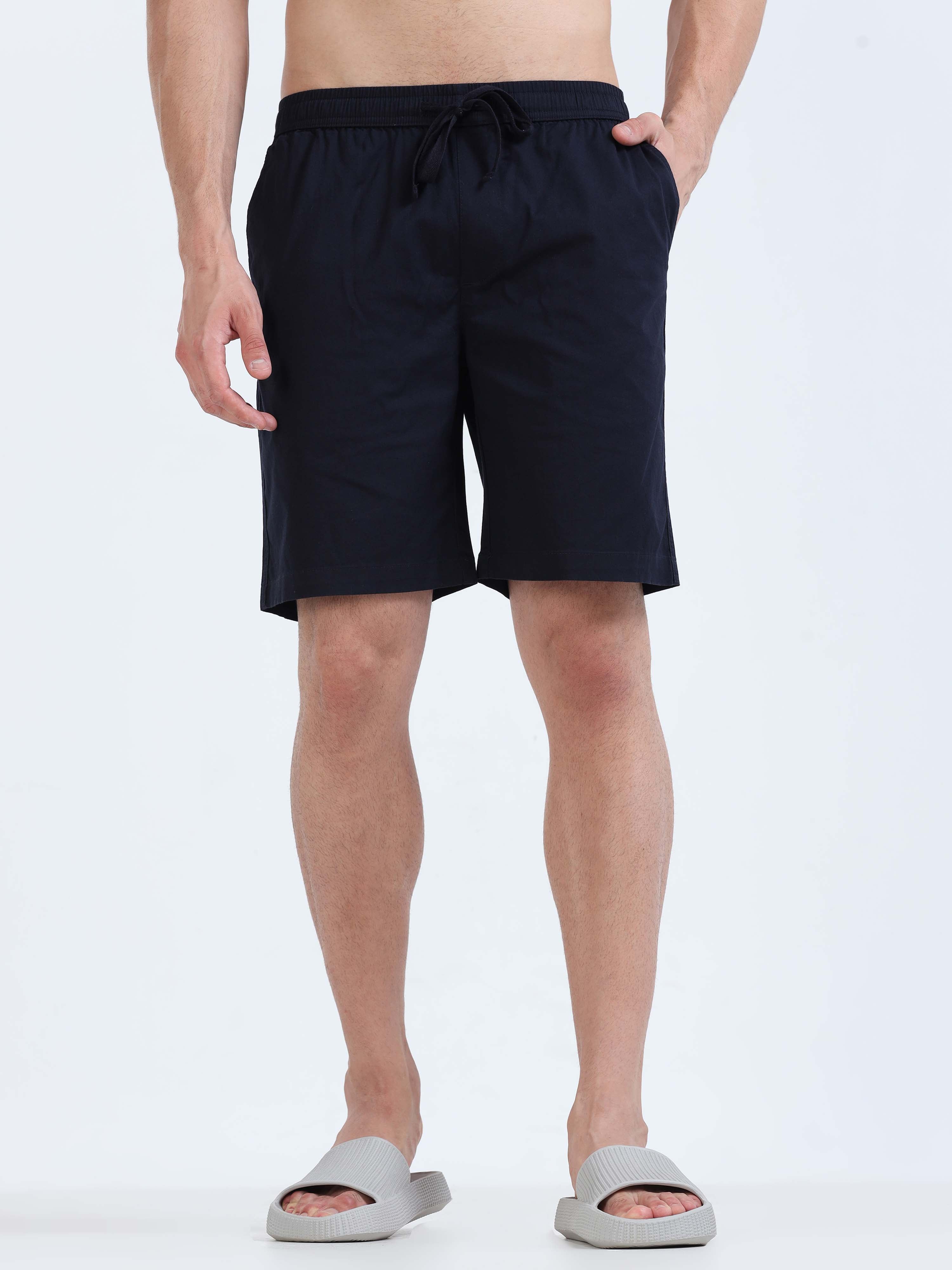 Soft Cotton Navy Plain Shorts for Men