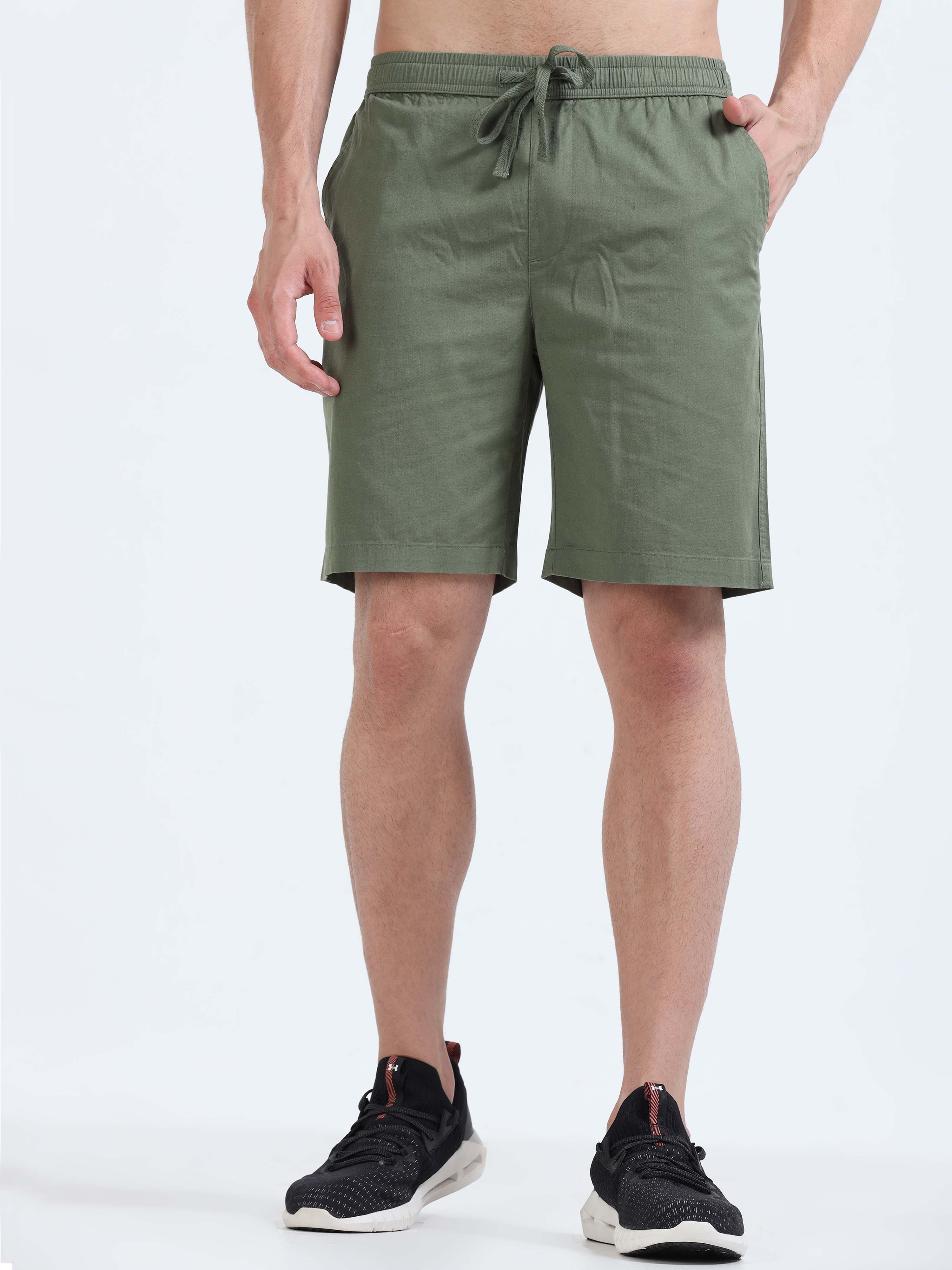 Soft Cotton Olive Plain Shorts for men