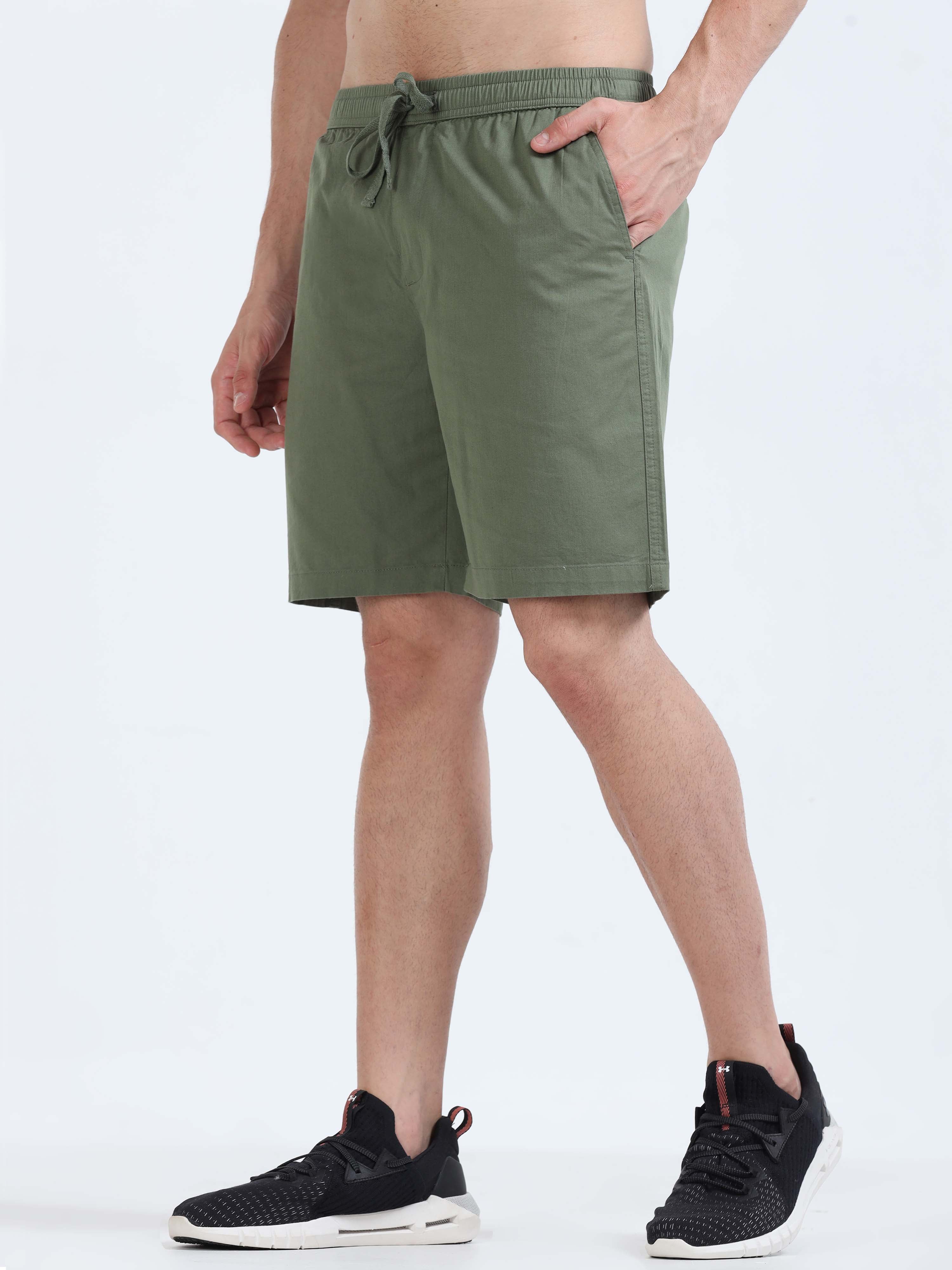 Soft Cotton Olive Plain Shorts for men