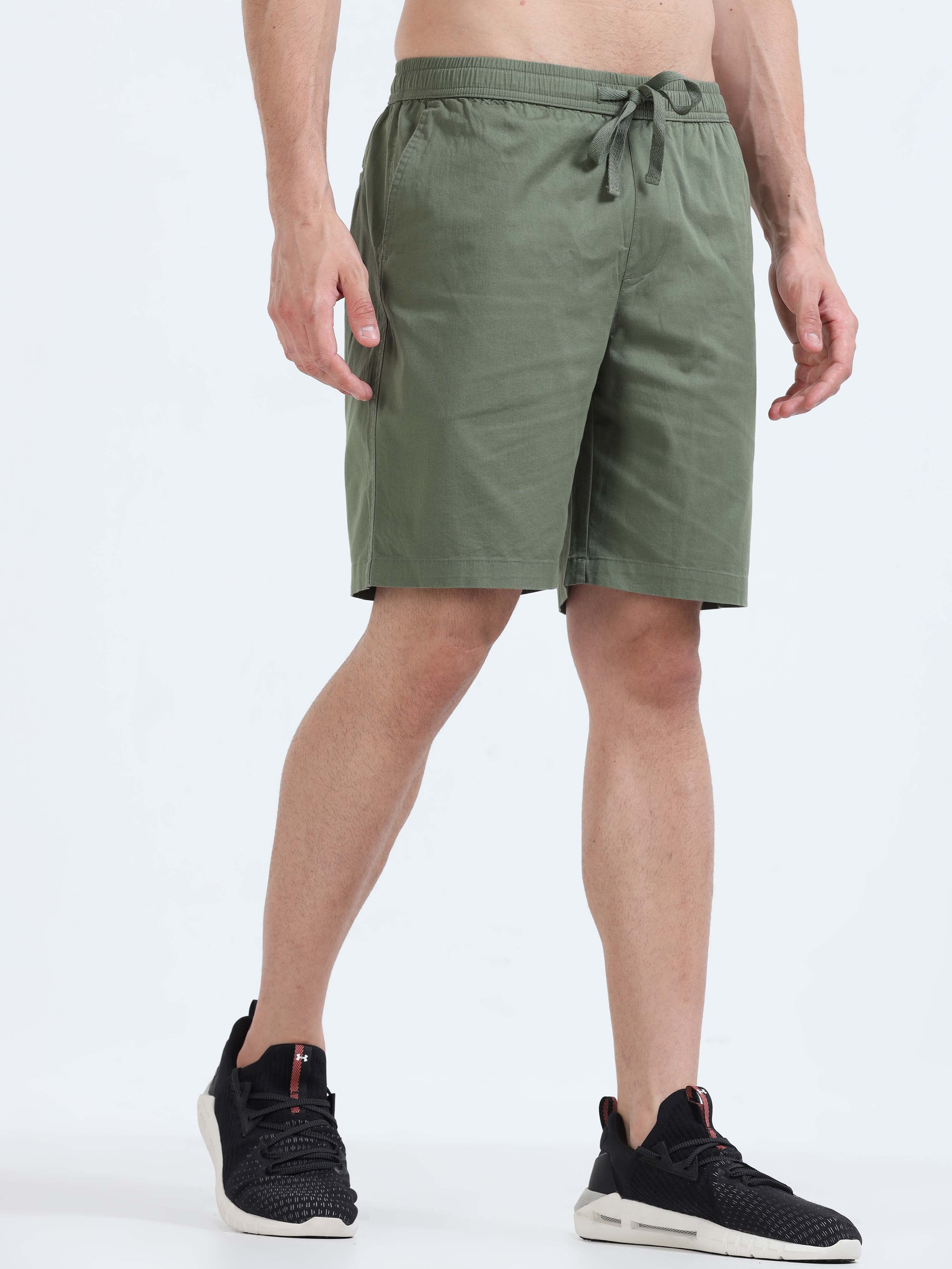 Soft Cotton Olive Plain Shorts for men