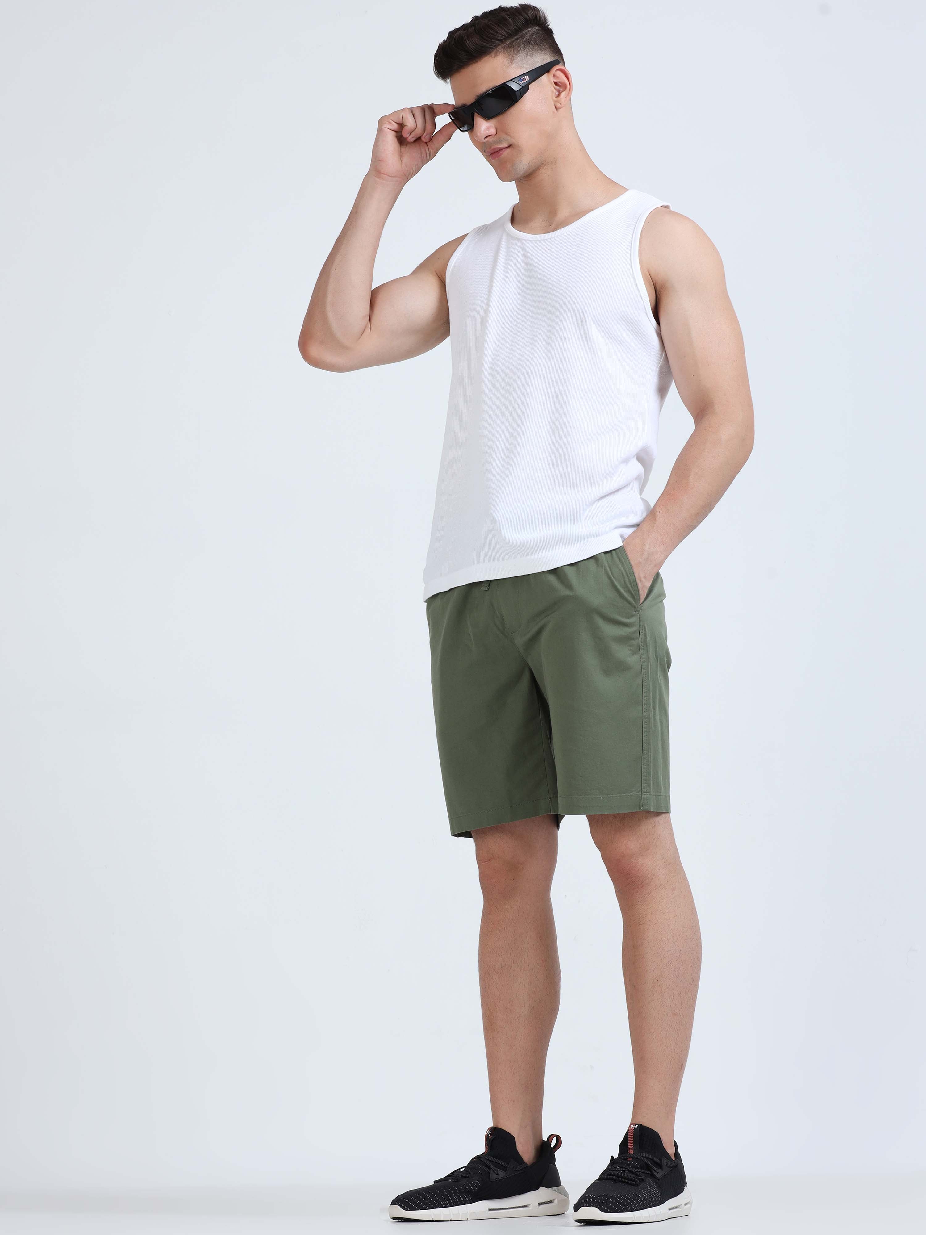 Soft Cotton Olive Plain Shorts for men