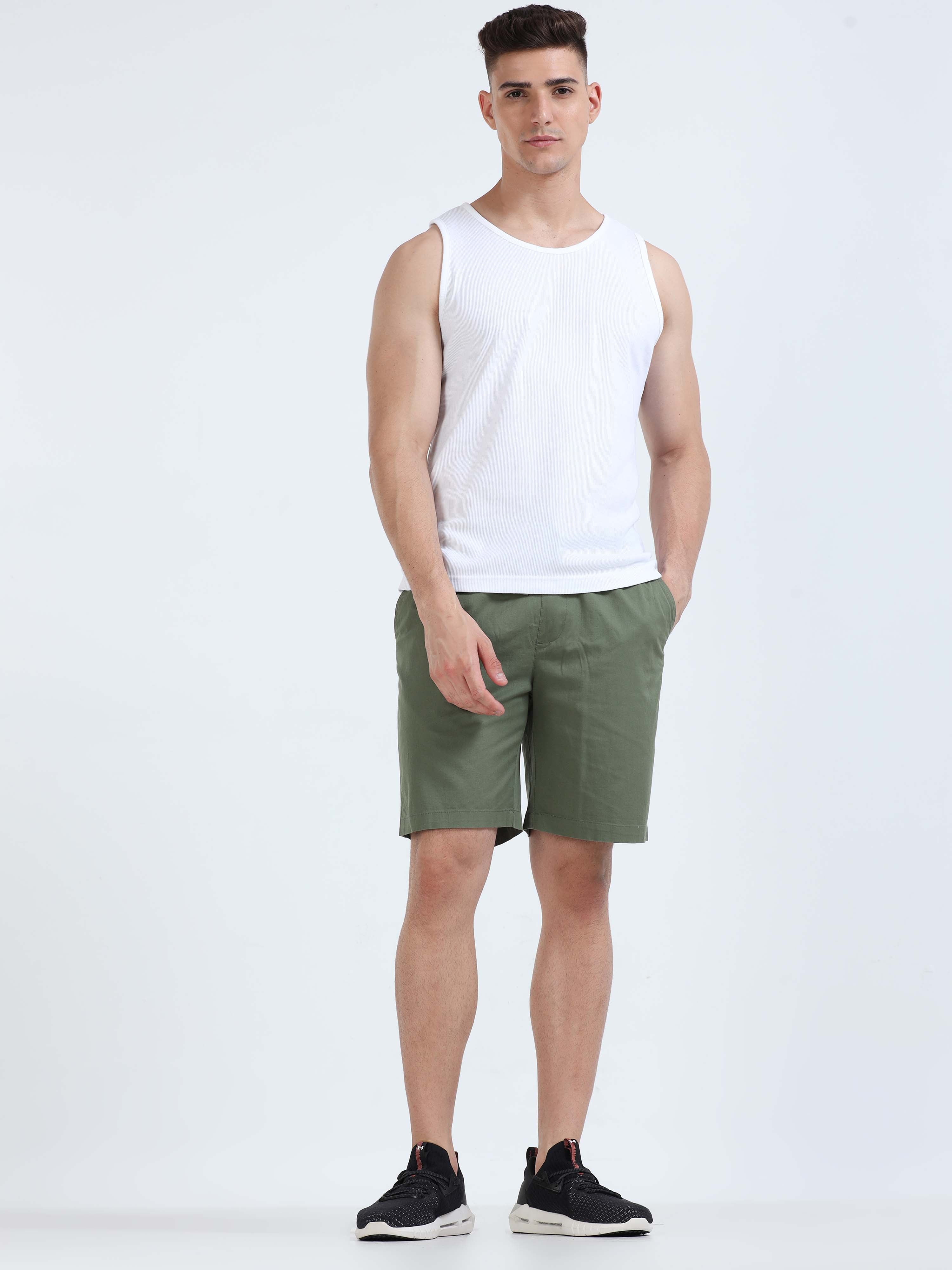 Soft Cotton Olive Plain Shorts for men