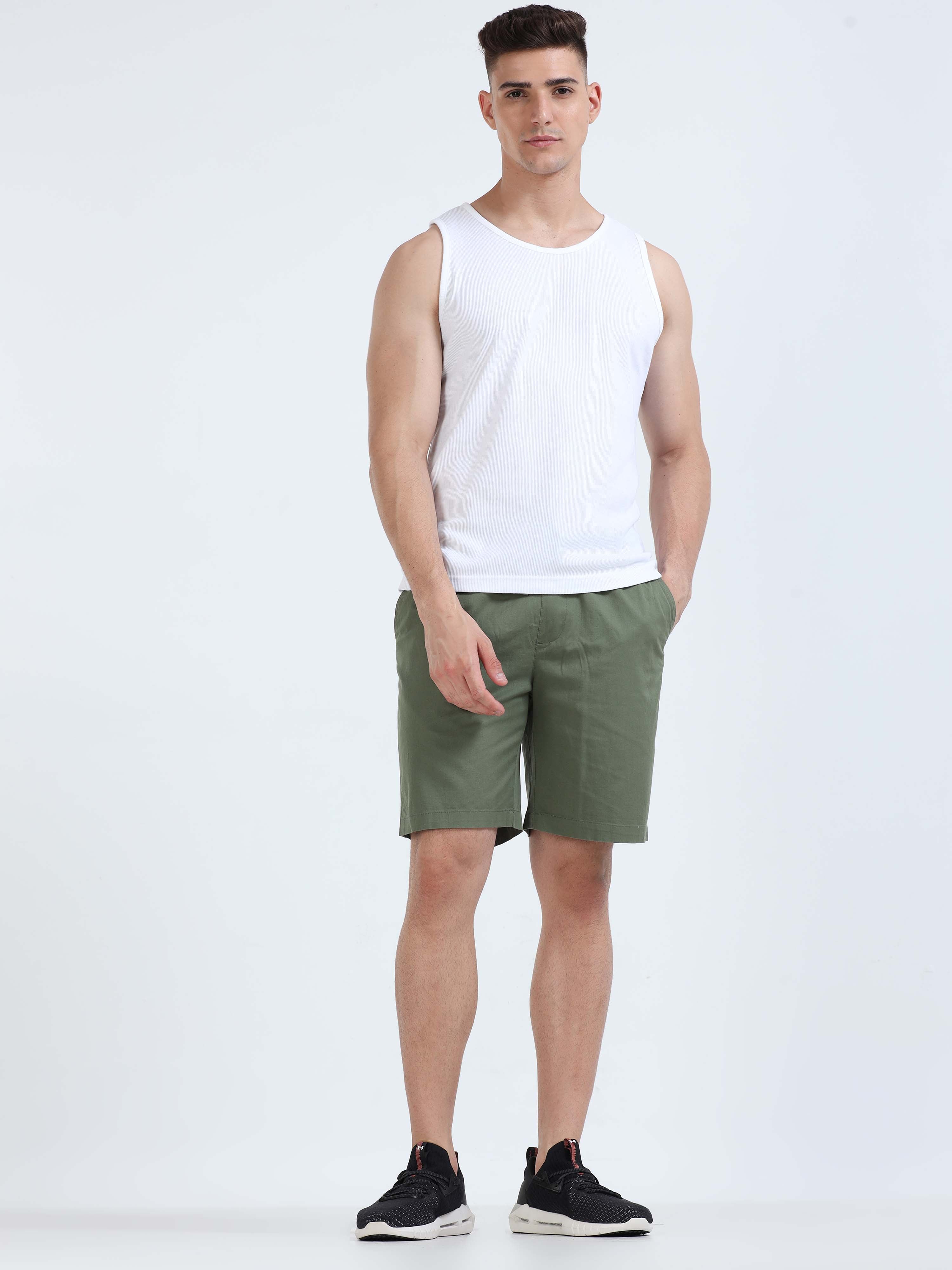 Soft Cotton Olive Basic Shorts