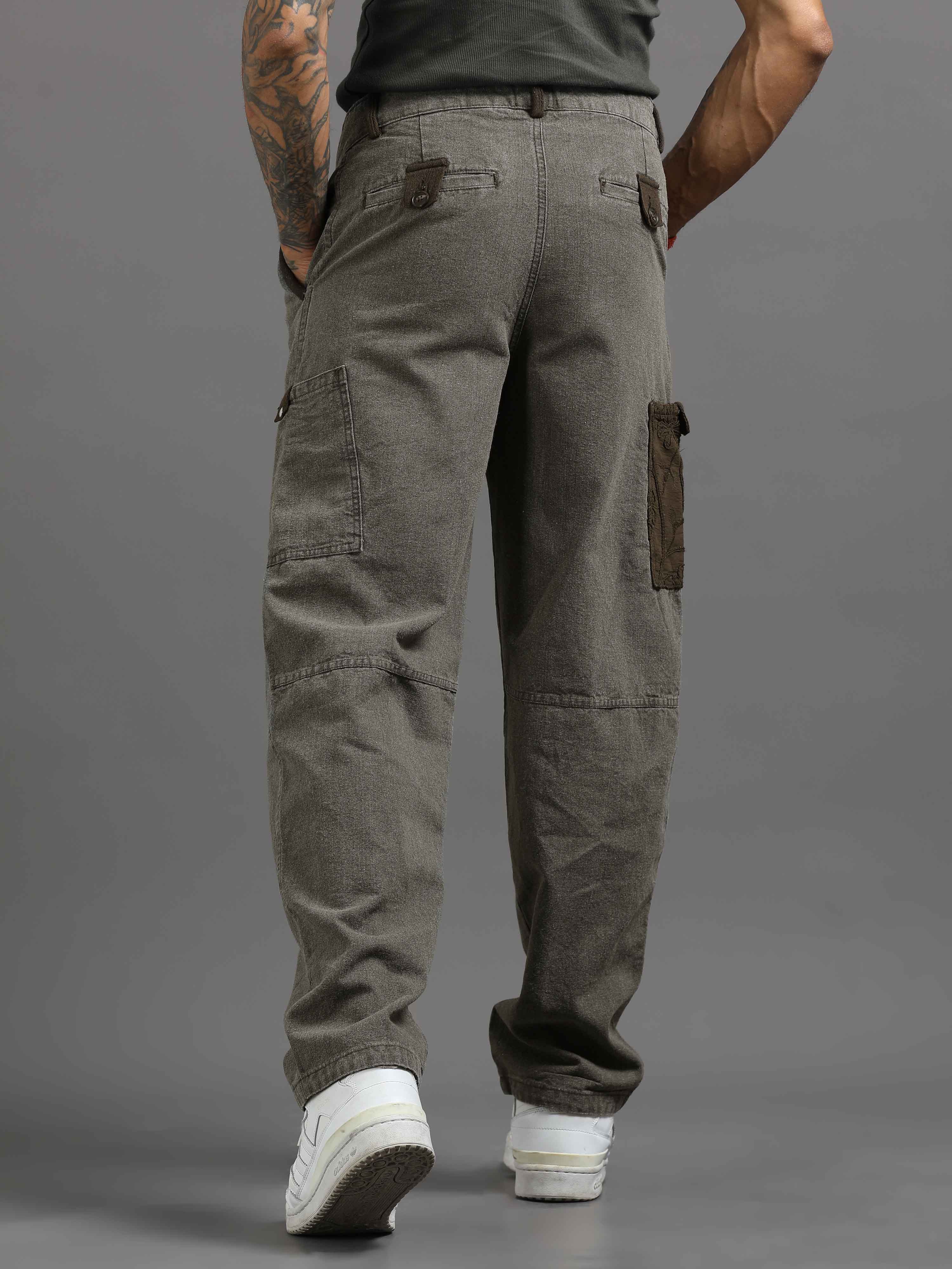 Ecru Pleated Cargo Pant In Grey