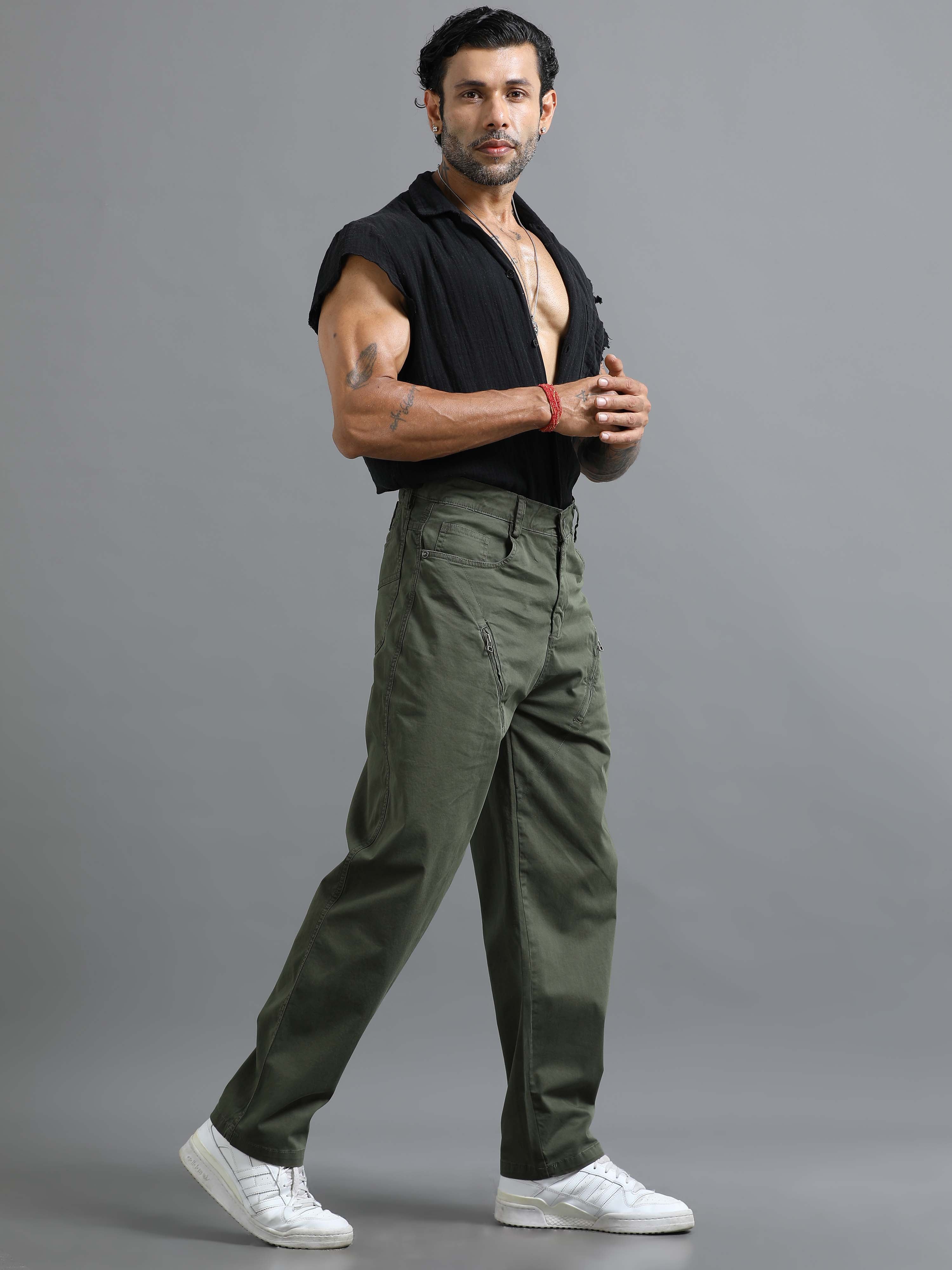 Milano Zip Trouser In Olive