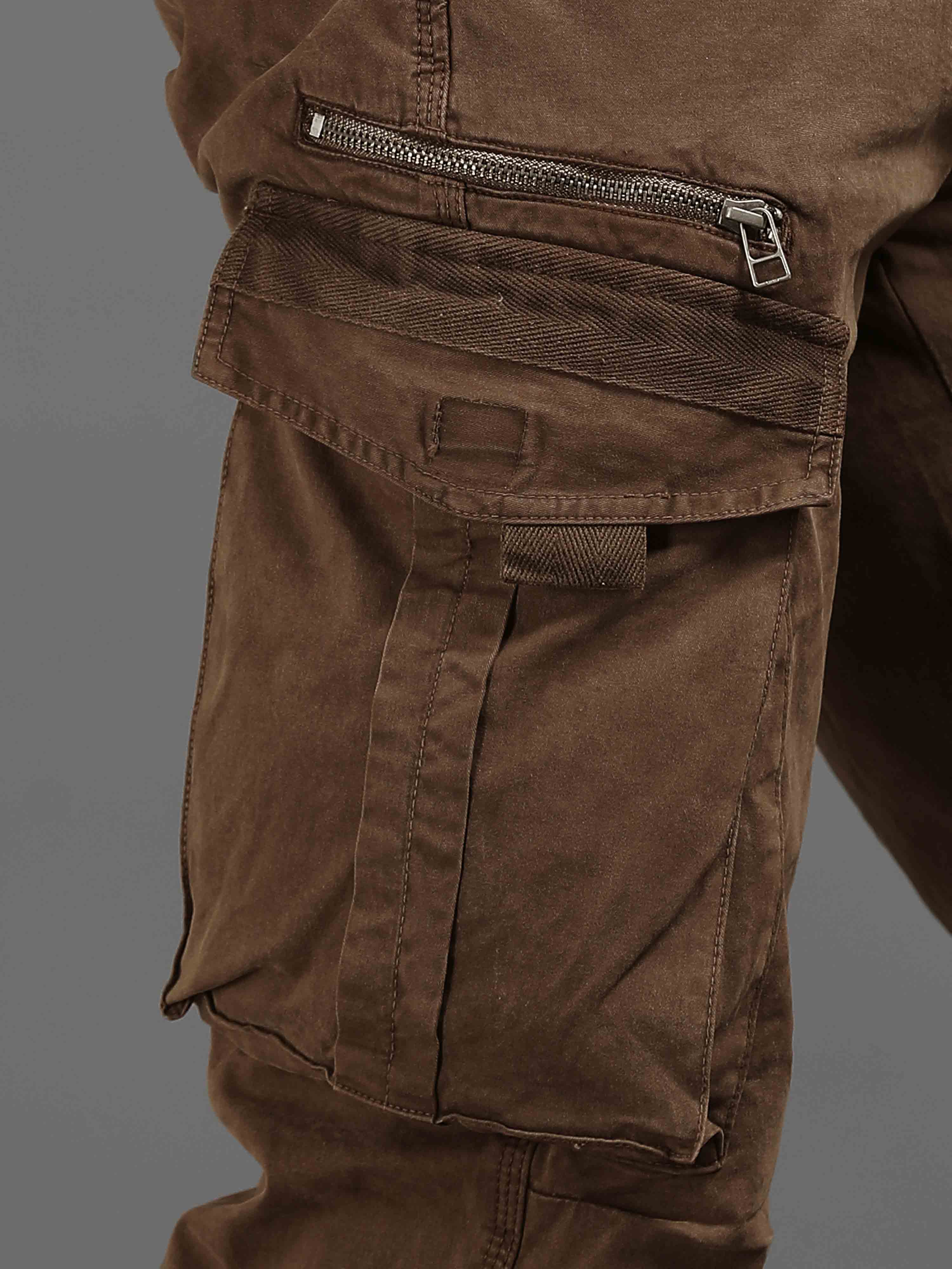 Rugged Zip Cargo Pants In Brown