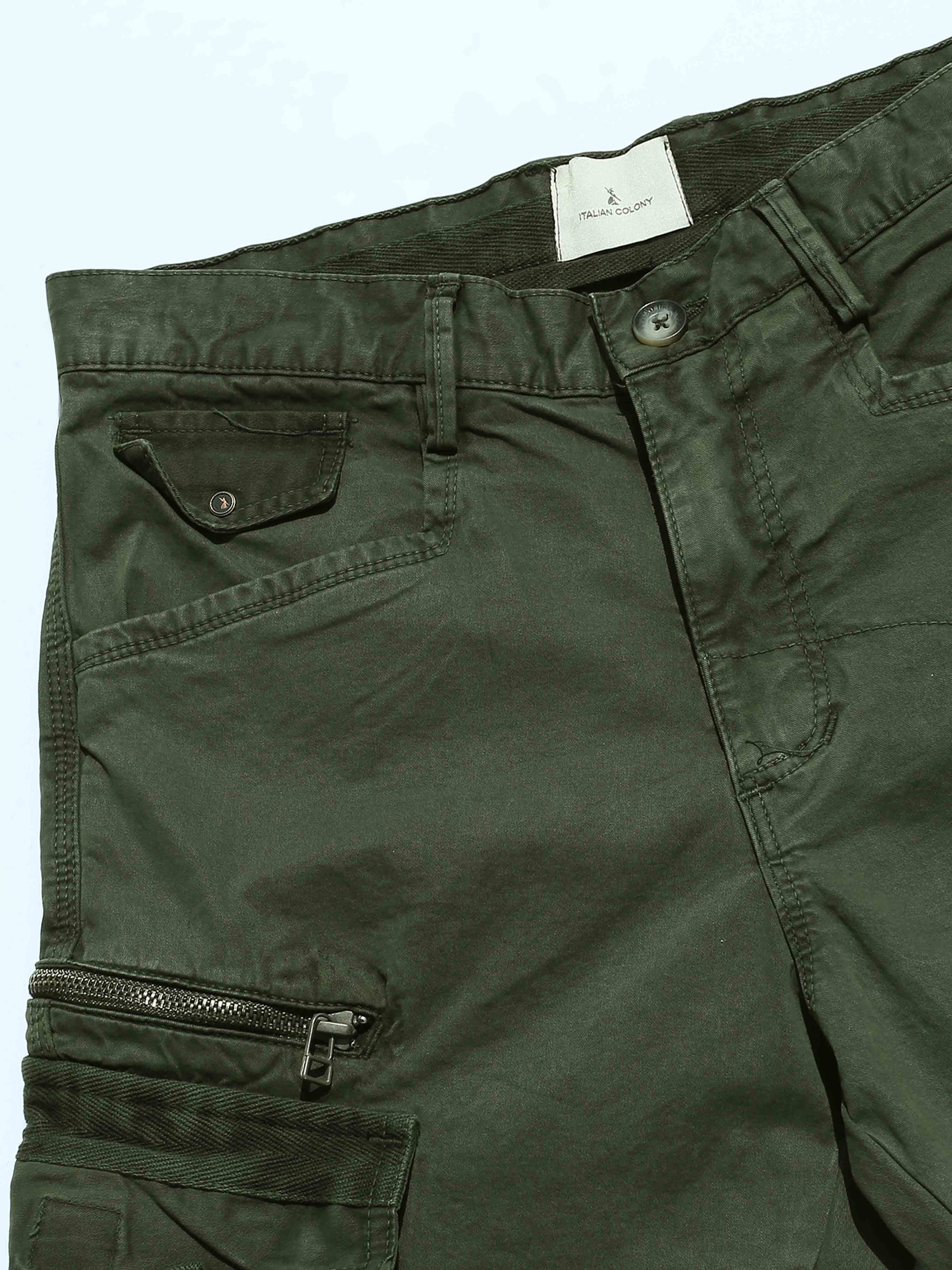 Rugged Zip Cargo Pants In Olive