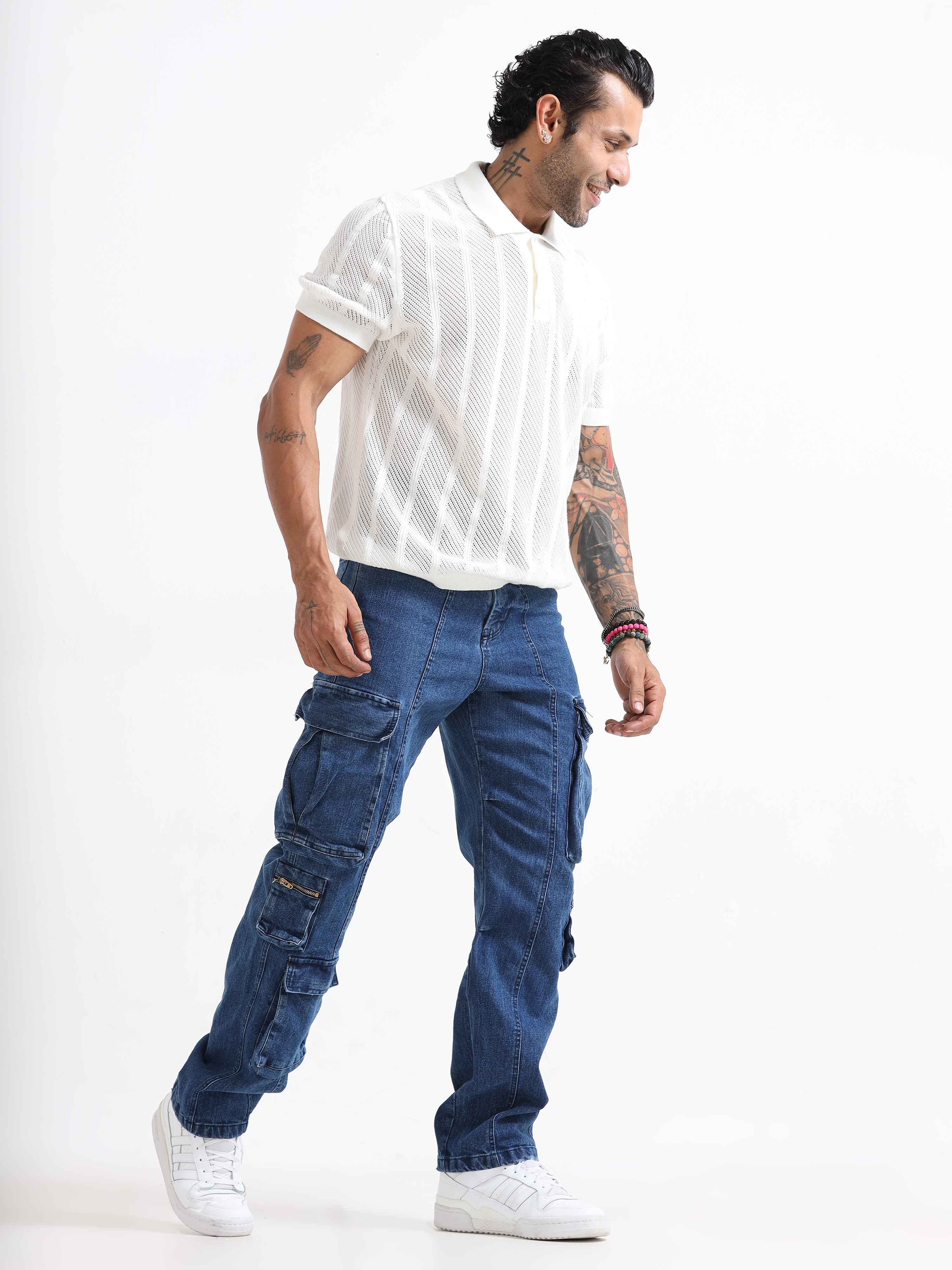 Utility Denim Cargo In Light Blue for men