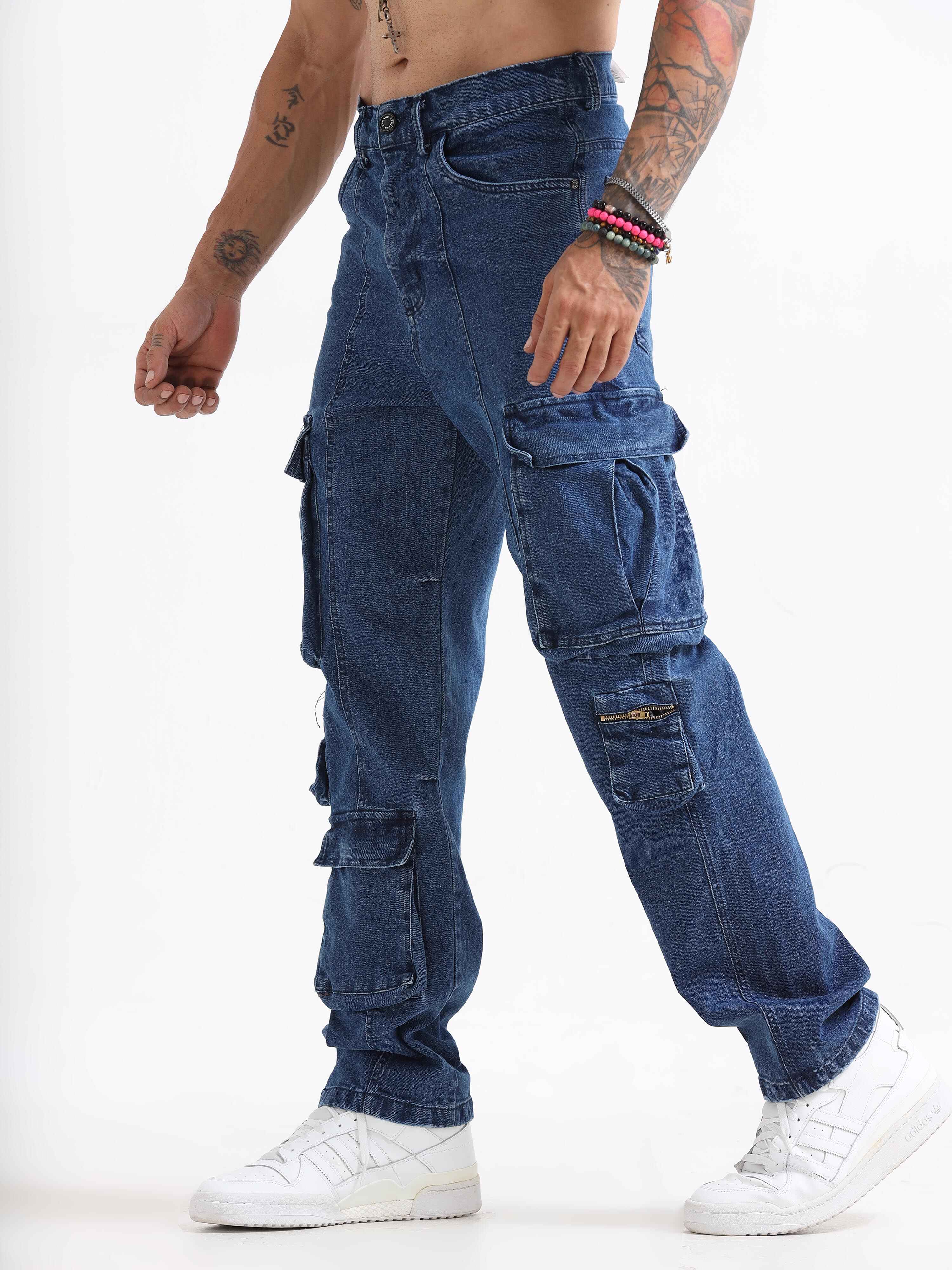 Utility Denim Cargo In Light Blue for men