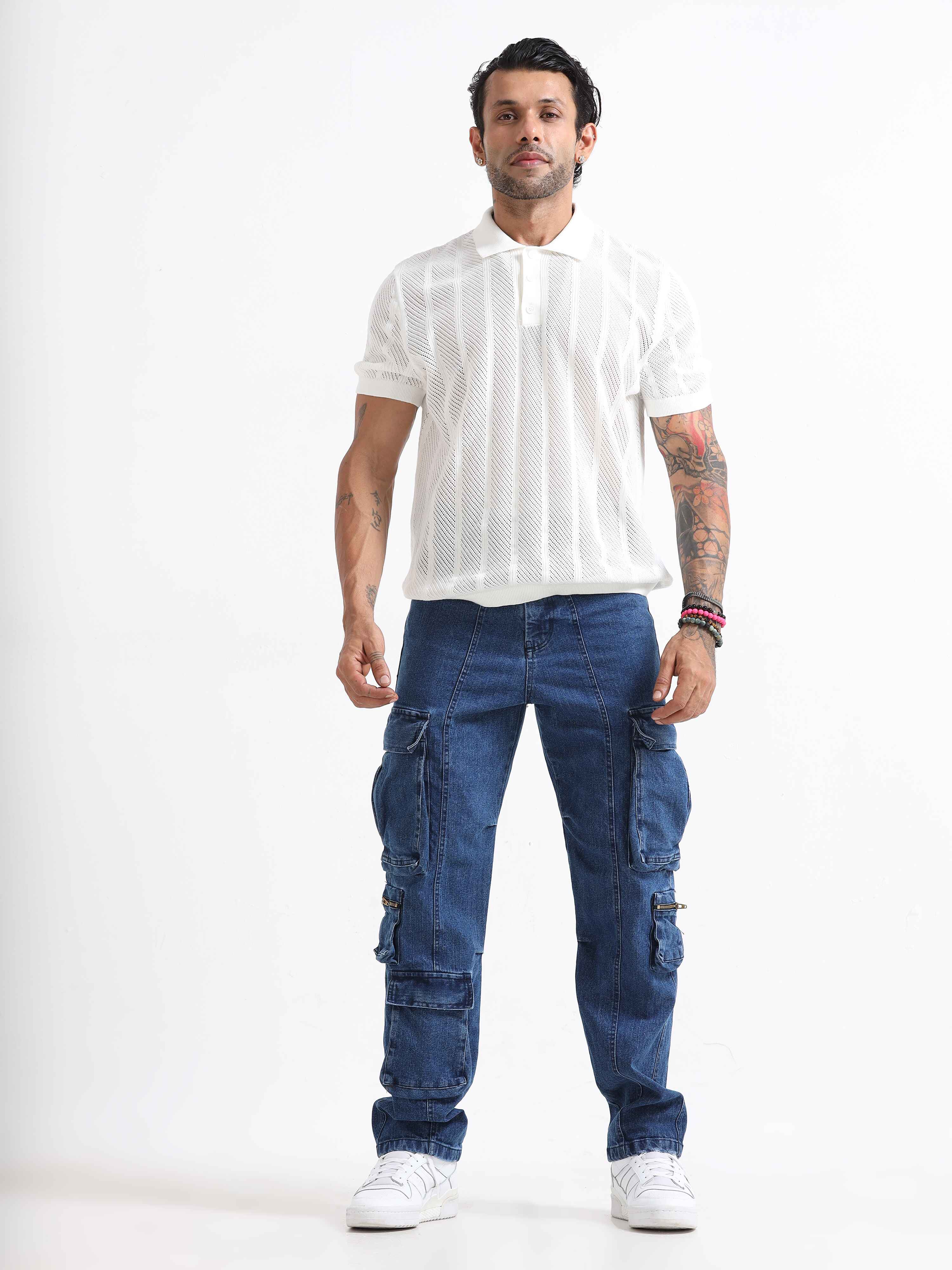 Utility Denim Cargo In Light Blue for men