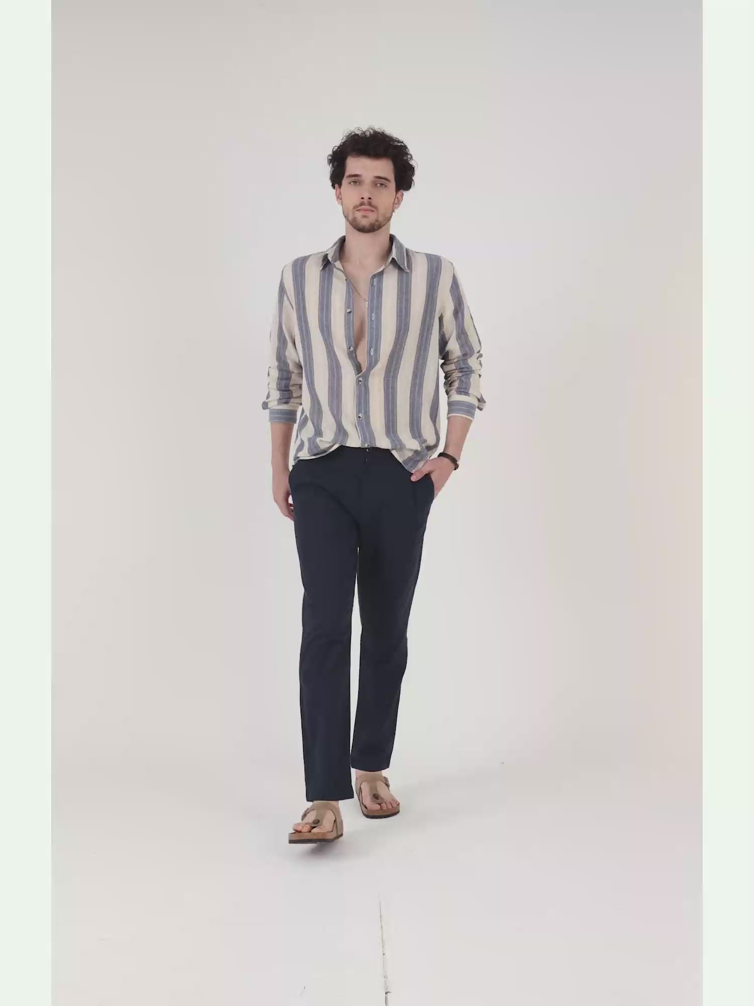 Raw Slub Navy Pleated Pant for Men
