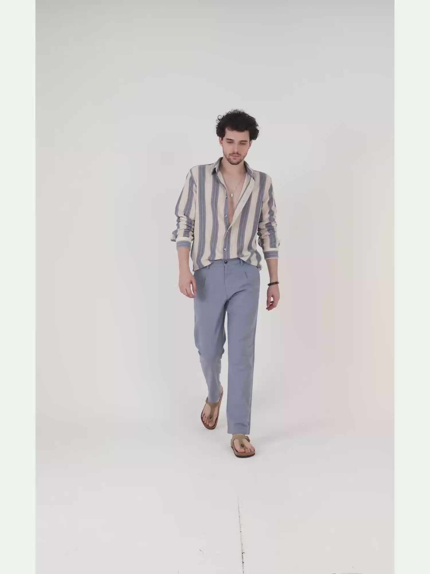 Raw Slub Ocean Blue Pleated Pant for Men