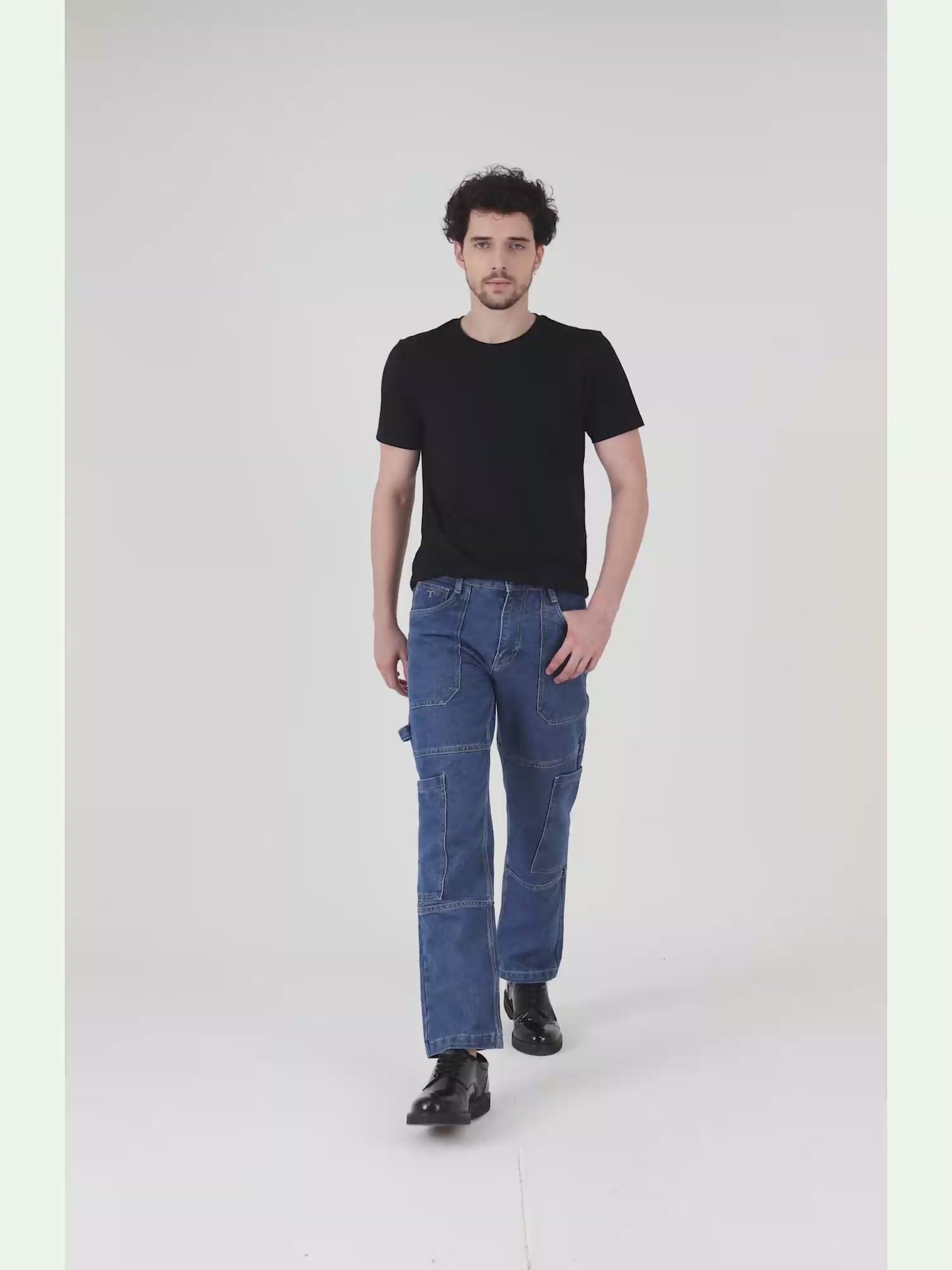 Mid Blue Relaxed Fit Denim Cargo